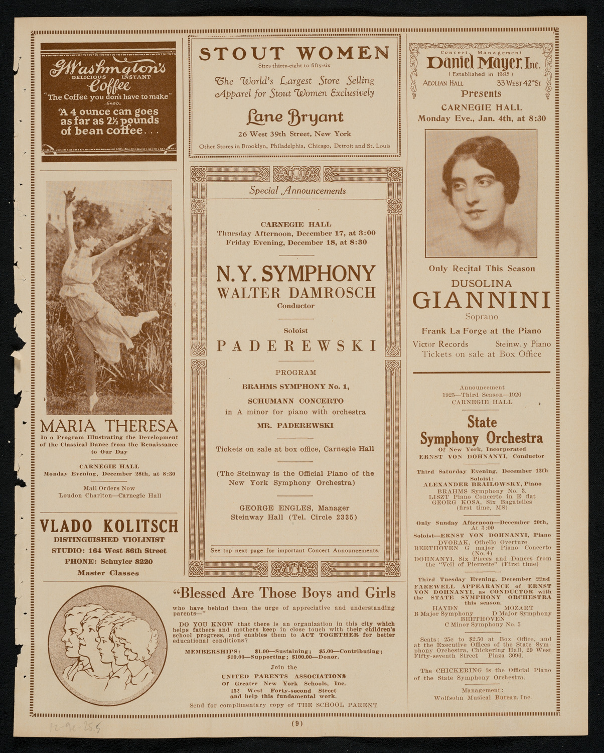 State Symphony Orchestra of New York, December 9, 1925, program page 9