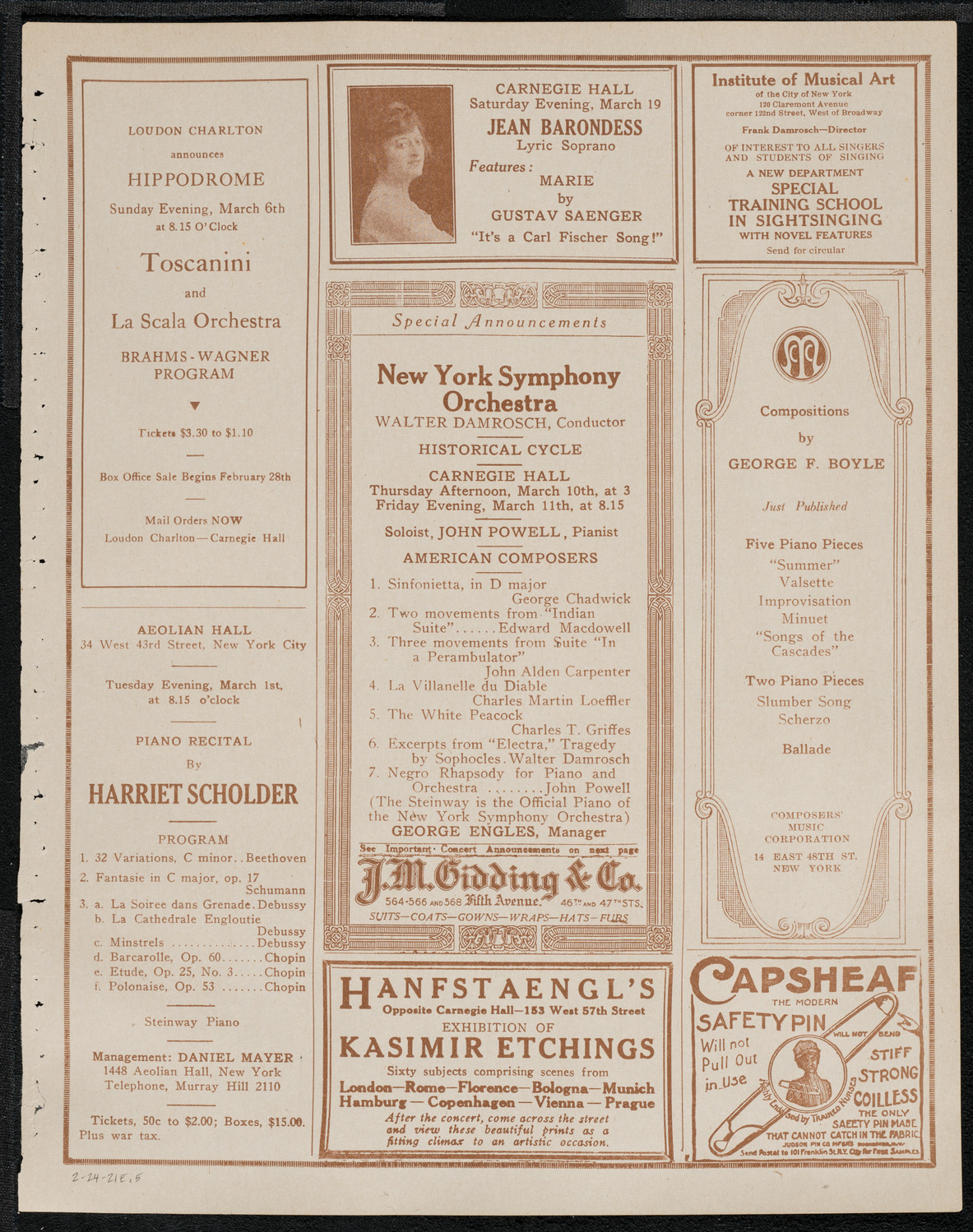 New York Philharmonic, February 24, 1921, program page 9