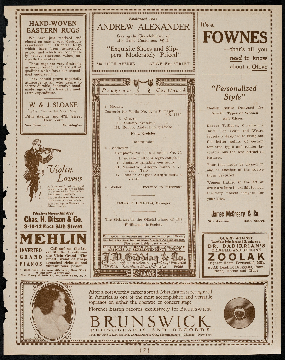 New York Philharmonic, March 9, 1922, program page 7
