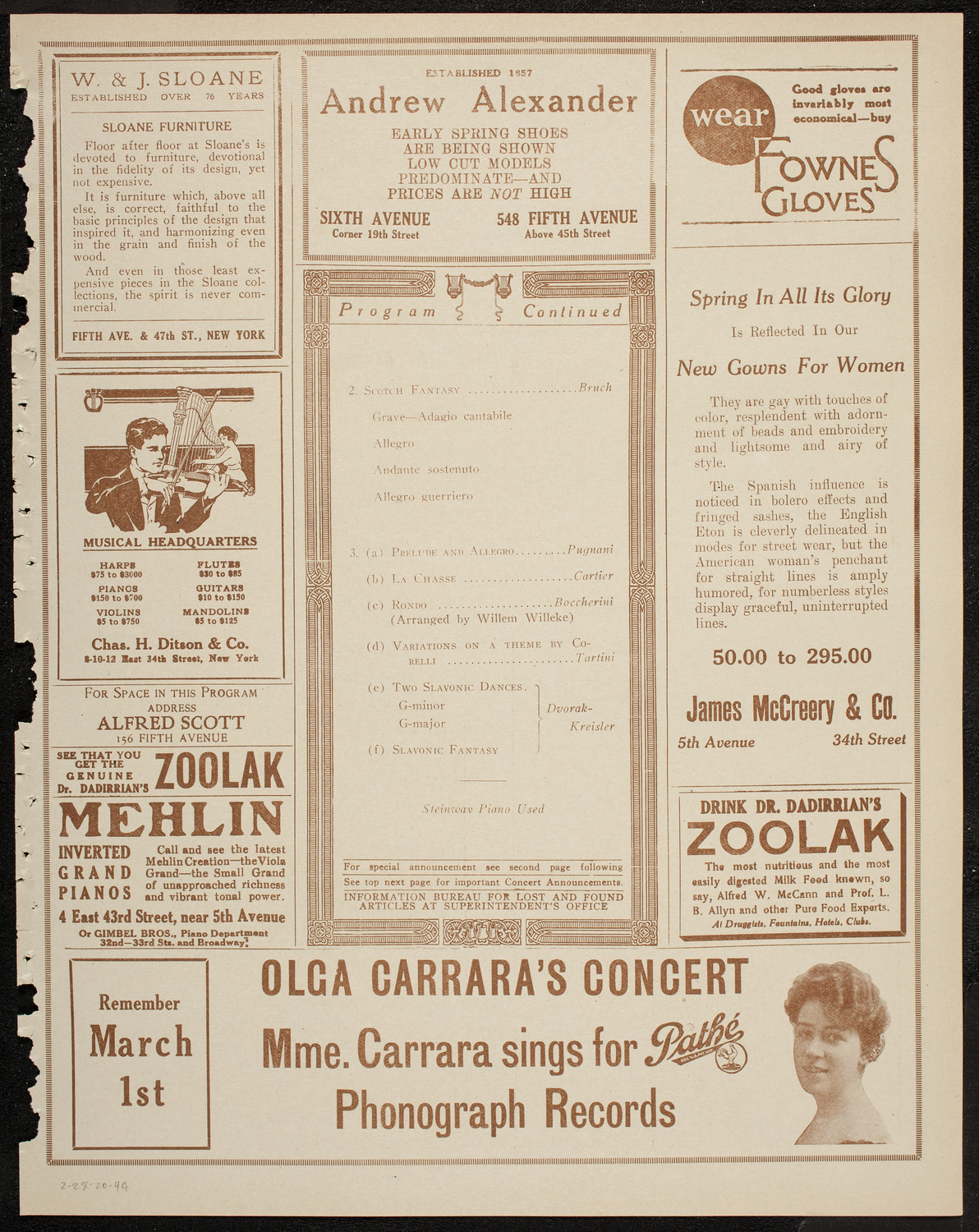 Fritz Kreisler, Violin, February 28, 1920, program page 7