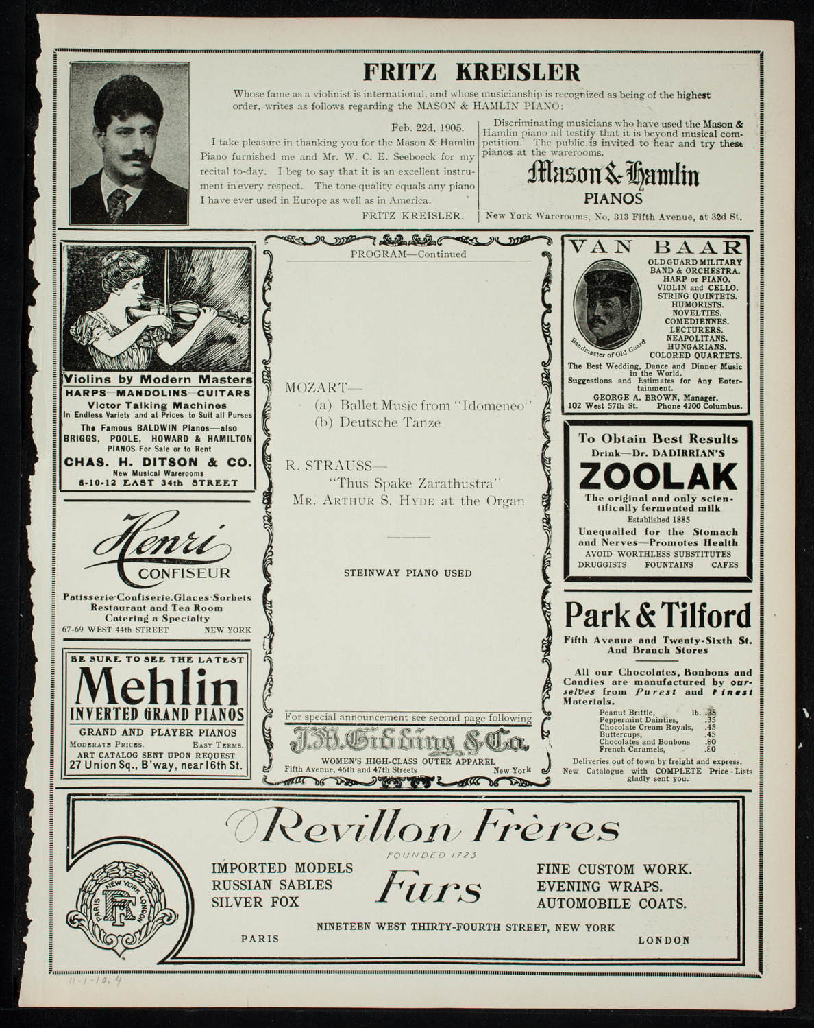 New York Philharmonic, November 1, 1910, program page 7