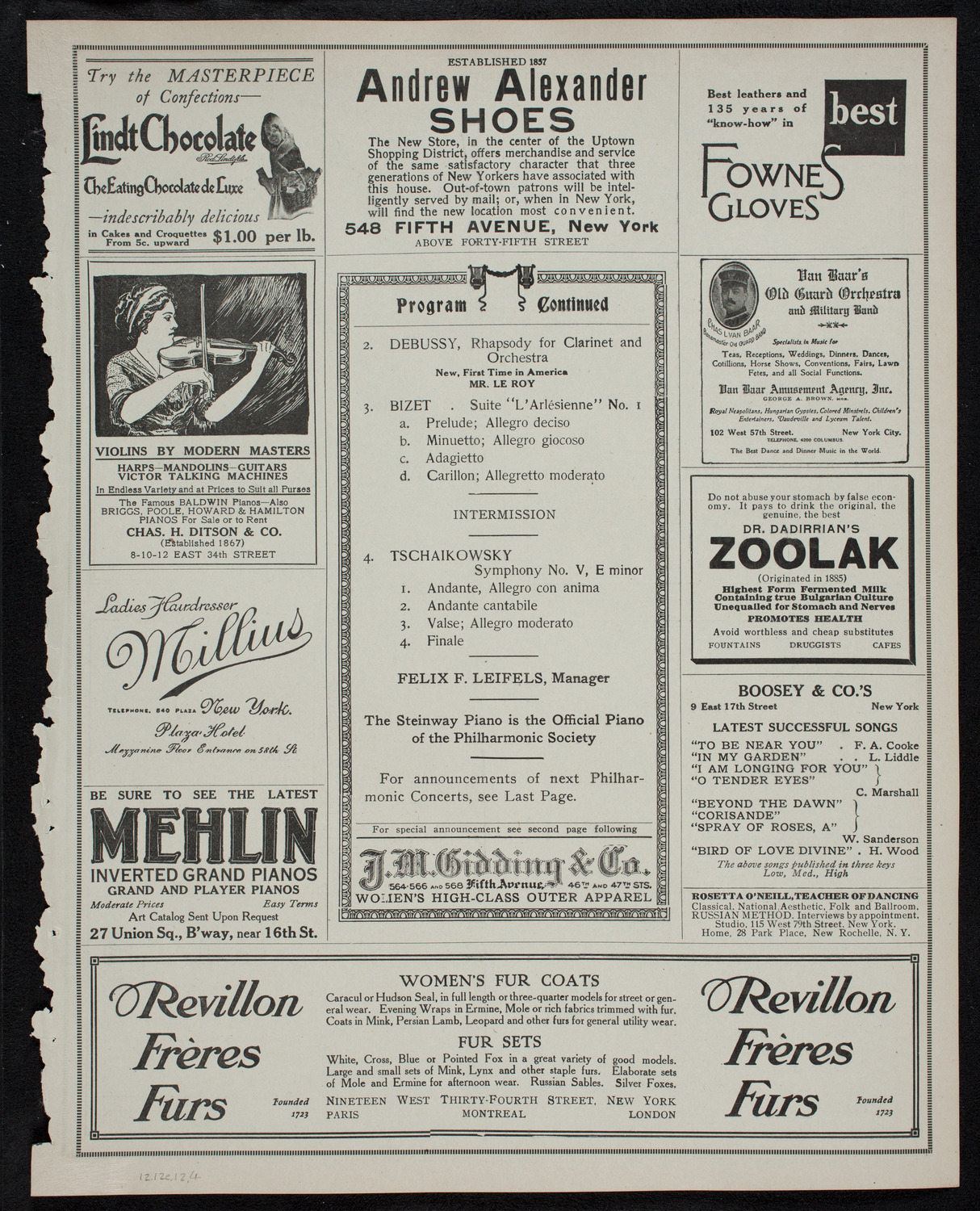 New York Philharmonic, December 13, 1912, program page 7