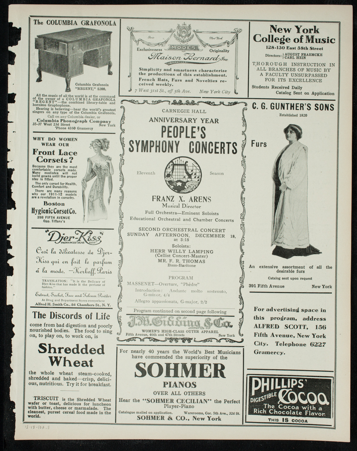 People's Symphony Concert, December 18, 1910, program page 5