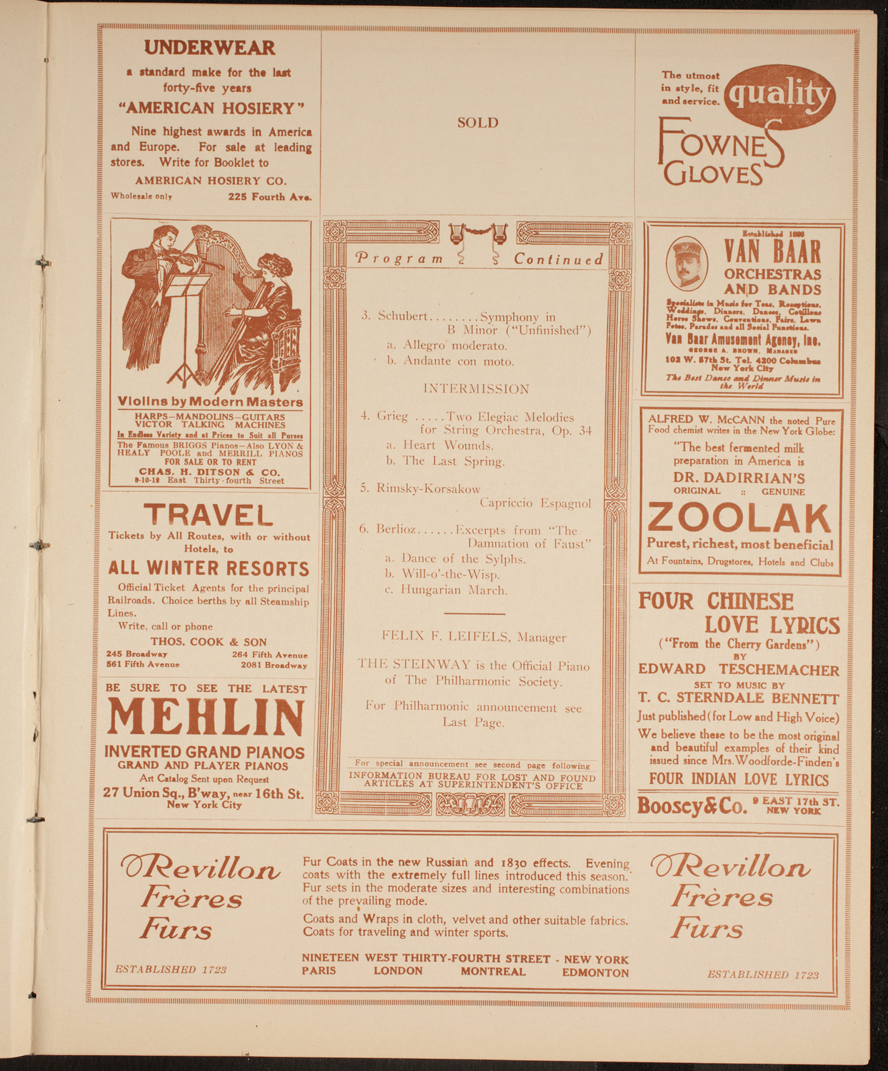 New York Philharmonic, November 15, 1914, program page 7