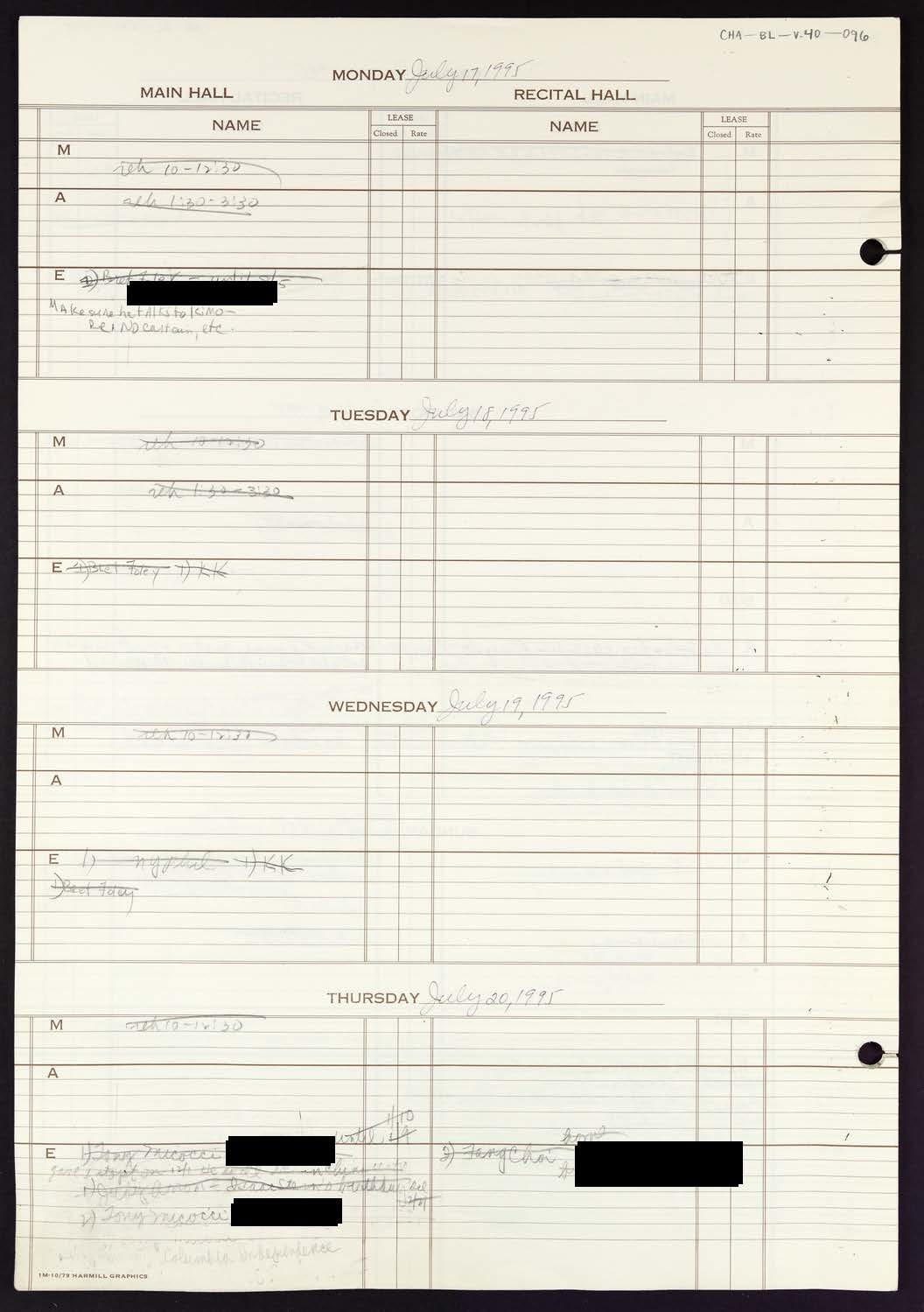 Carnegie Hall Booking Ledger, volume 40, page 96