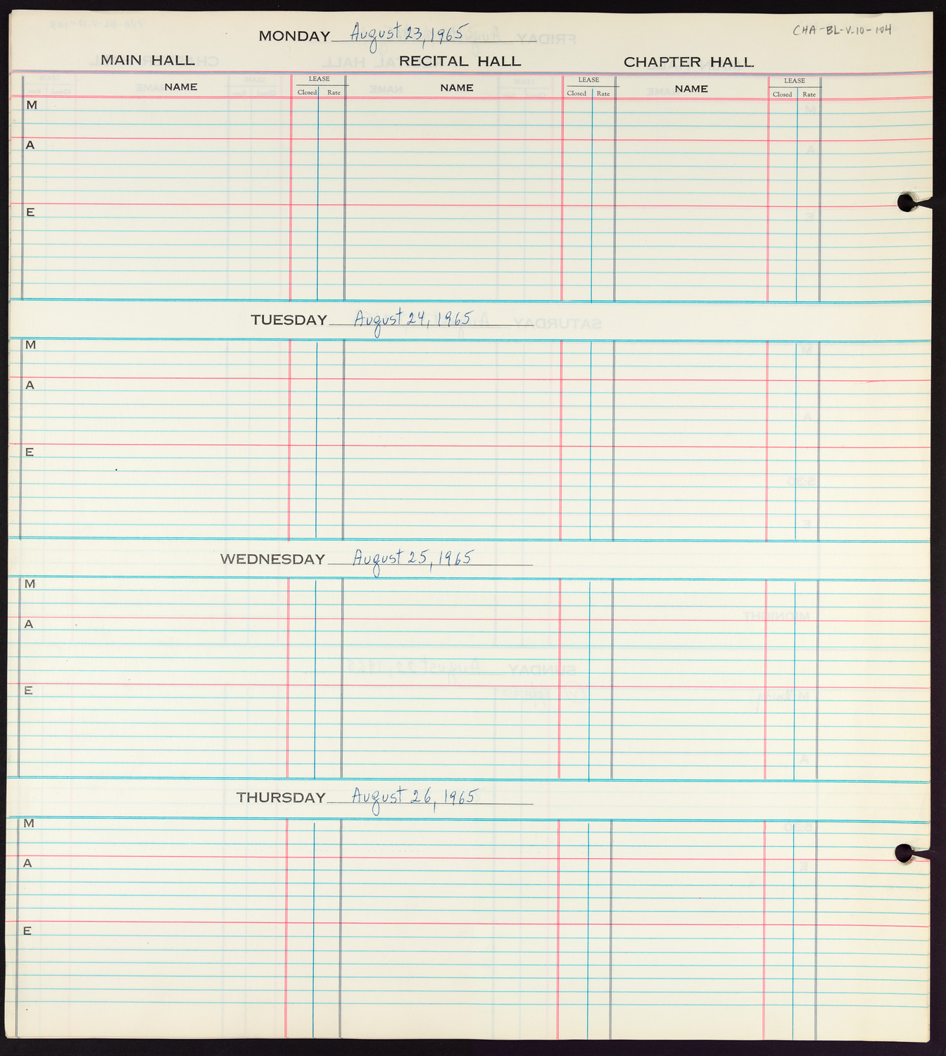 Carnegie Hall Booking Ledger, volume 10, page 104