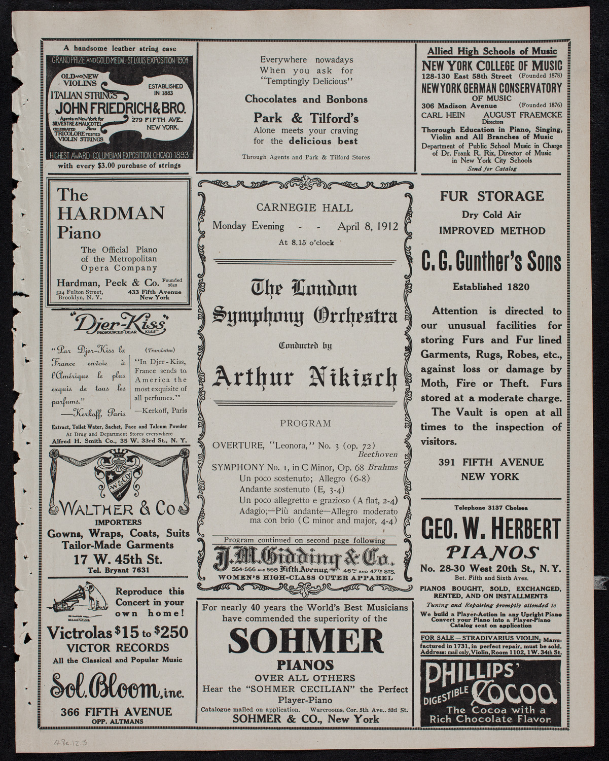 London Symphony Orchestra, April 8, 1912, program page 5