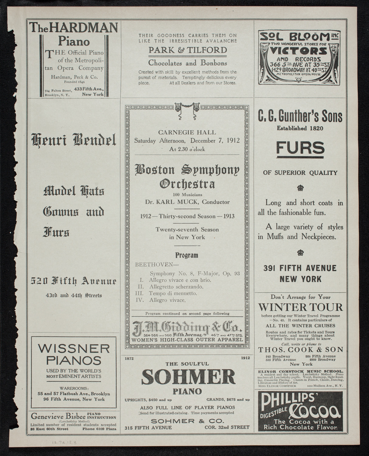 Boston Symphony Orchestra, December 7, 1912, program page 5