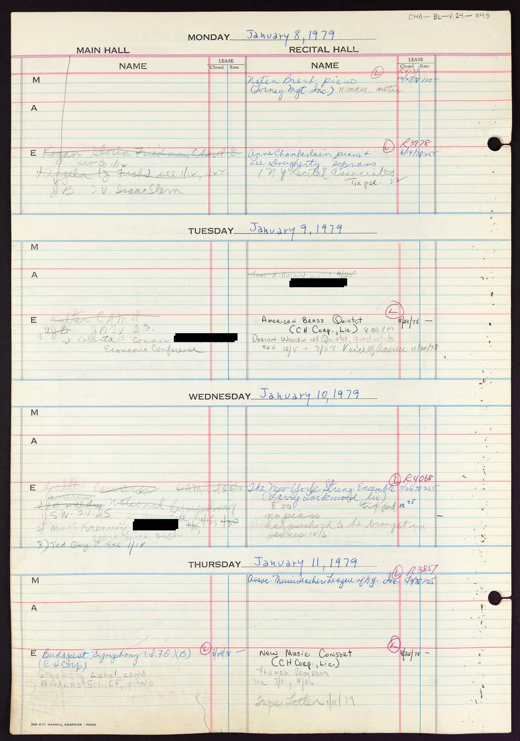 Carnegie Hall Booking Ledger, volume 24, page 40