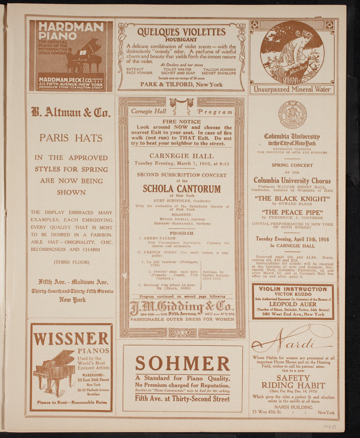 Schola Cantorum of New York, March 7, 1916, program page 5