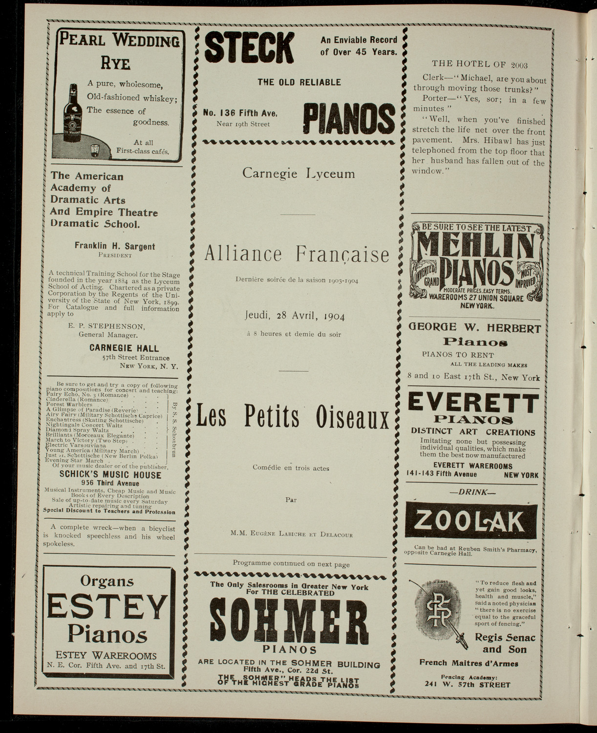 Program by L'Alliance Française, April 28, 1904, program page 2