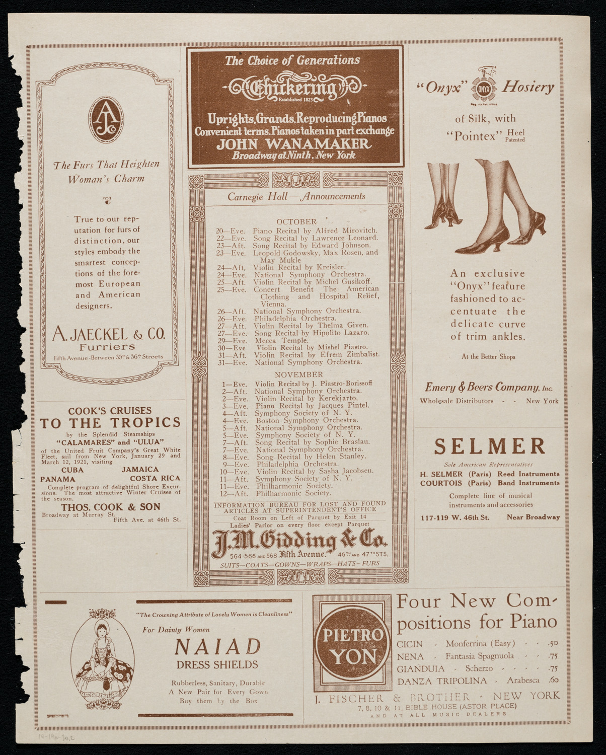 National Symphony Orchestra, October 19, 1920, program page 3