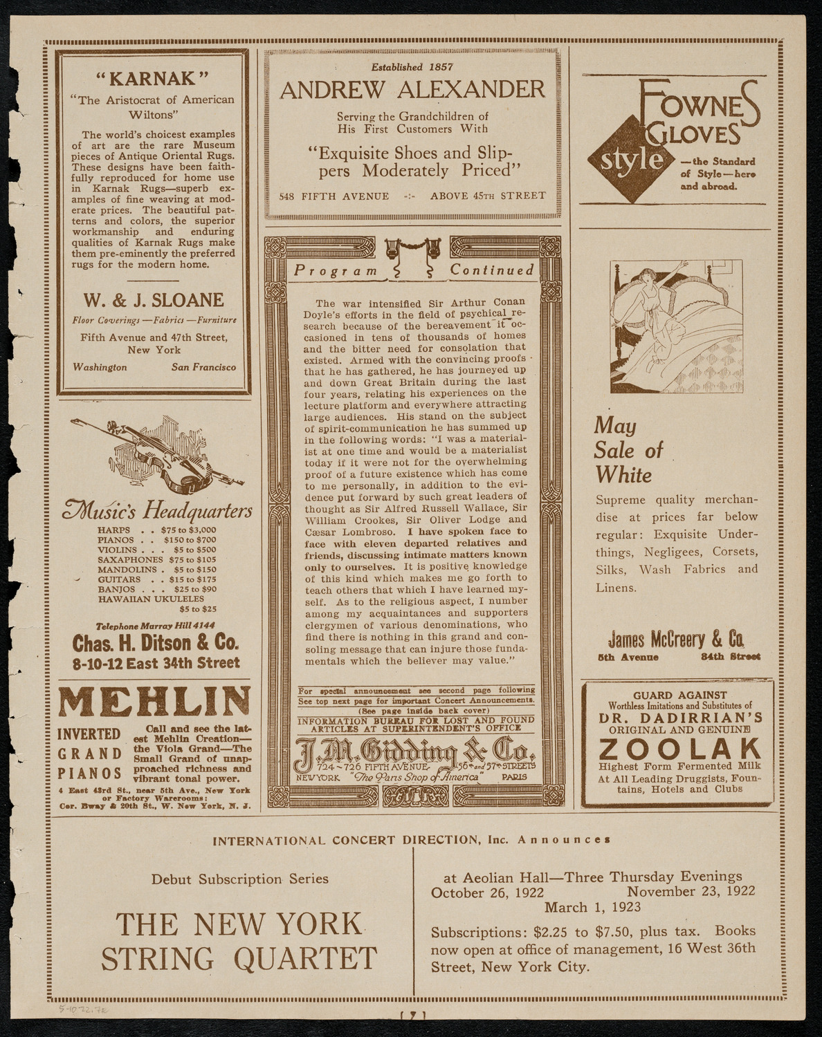 Sir Arthur Conan Doyle, May 10, 1922, program page 7