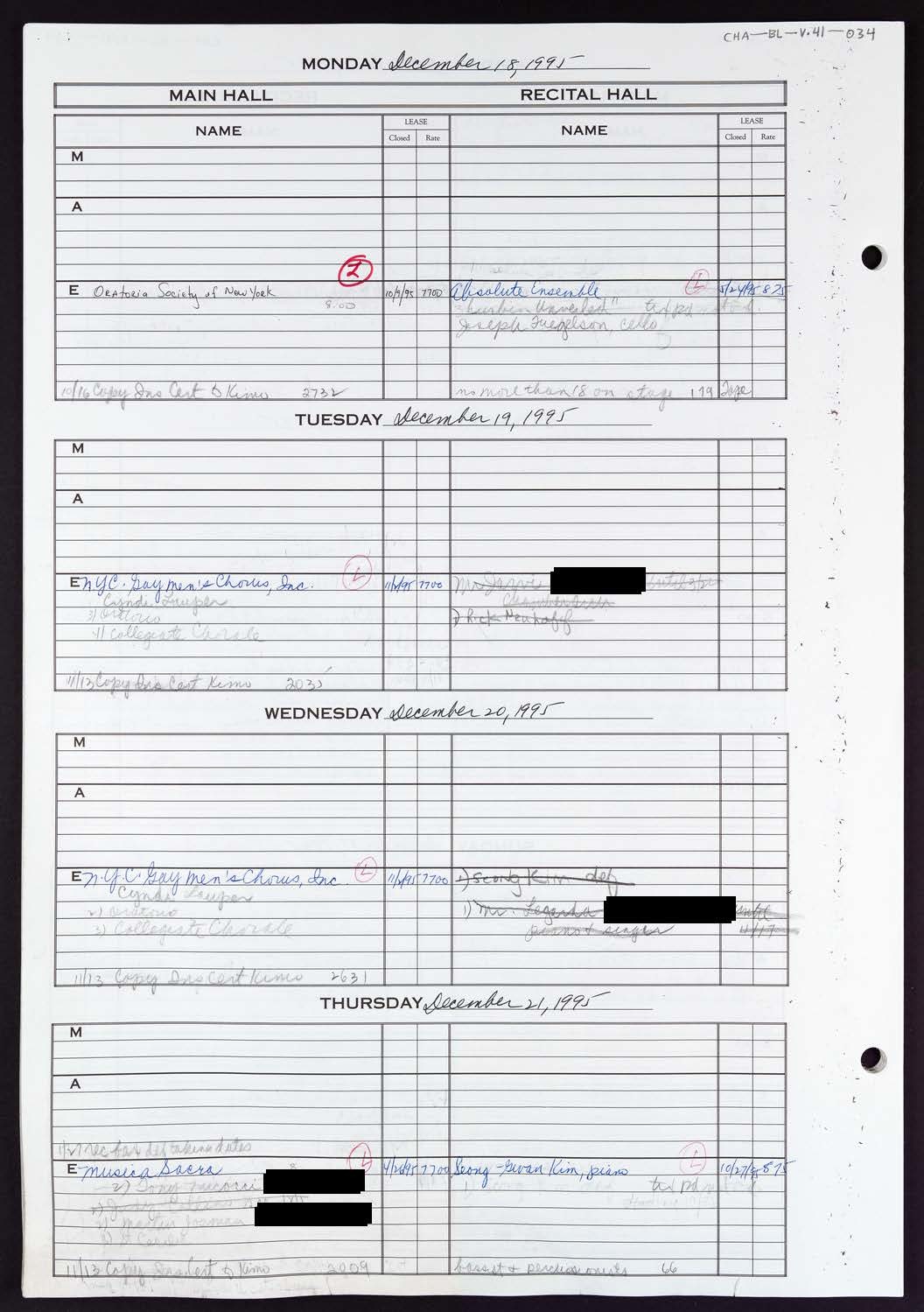 Carnegie Hall Booking Ledger, volume 41, page 34