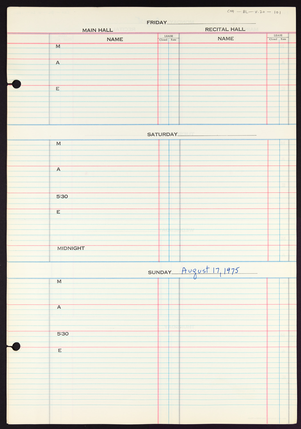 Carnegie Hall Booking Ledger, volume 20, page 101