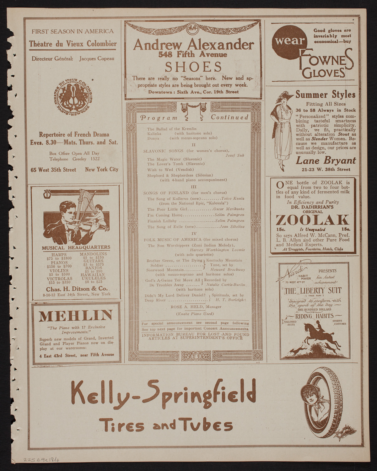 Schola Cantorum of New York, April 9, 1918, program page 7