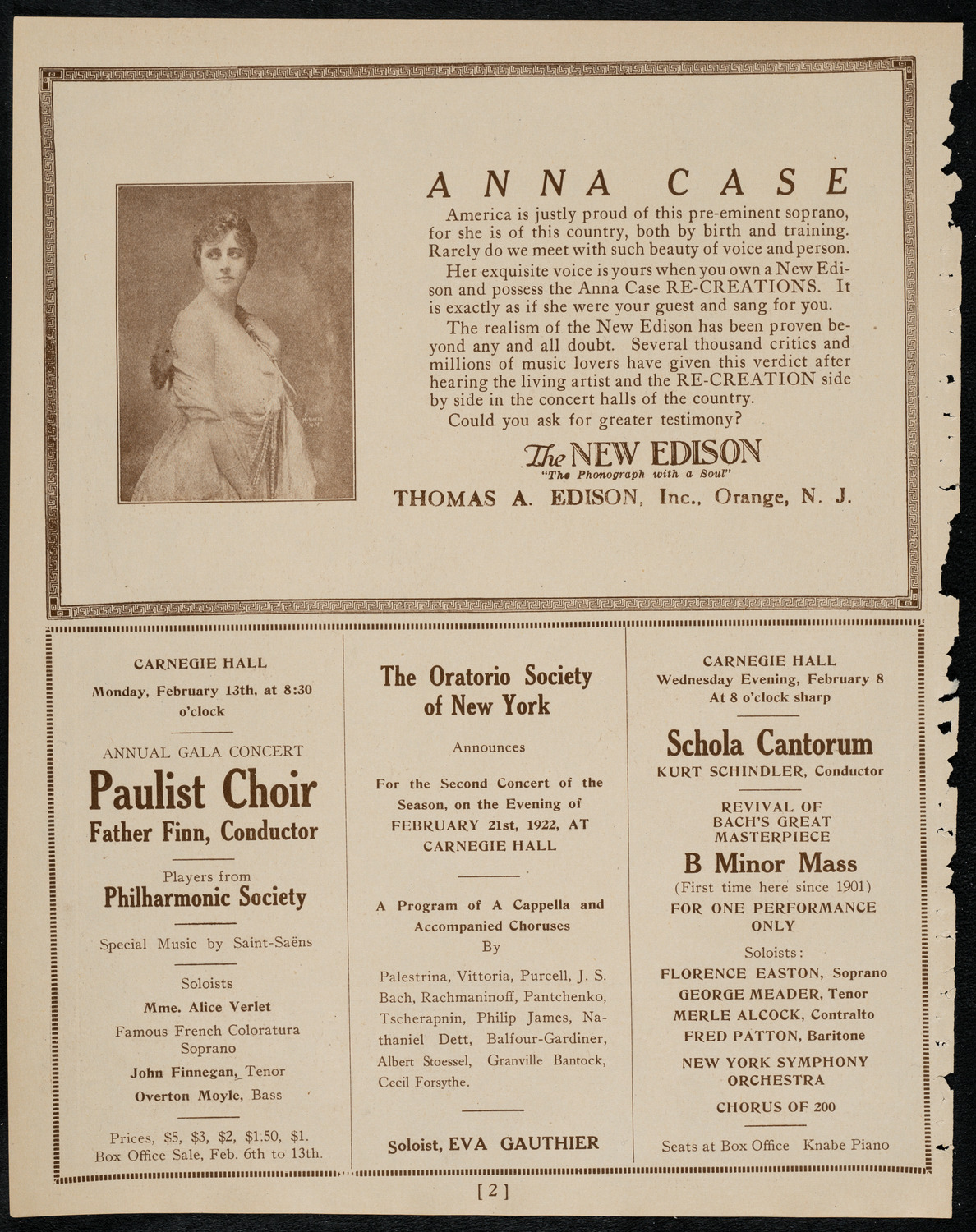 Boston Symphony Orchestra, February 2, 1922, program page 2