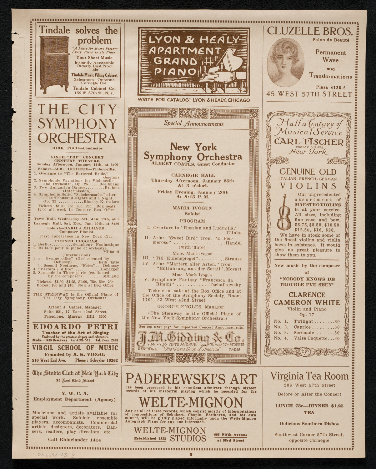 New York Symphony Orchestra, January 12, 1923, program page 9