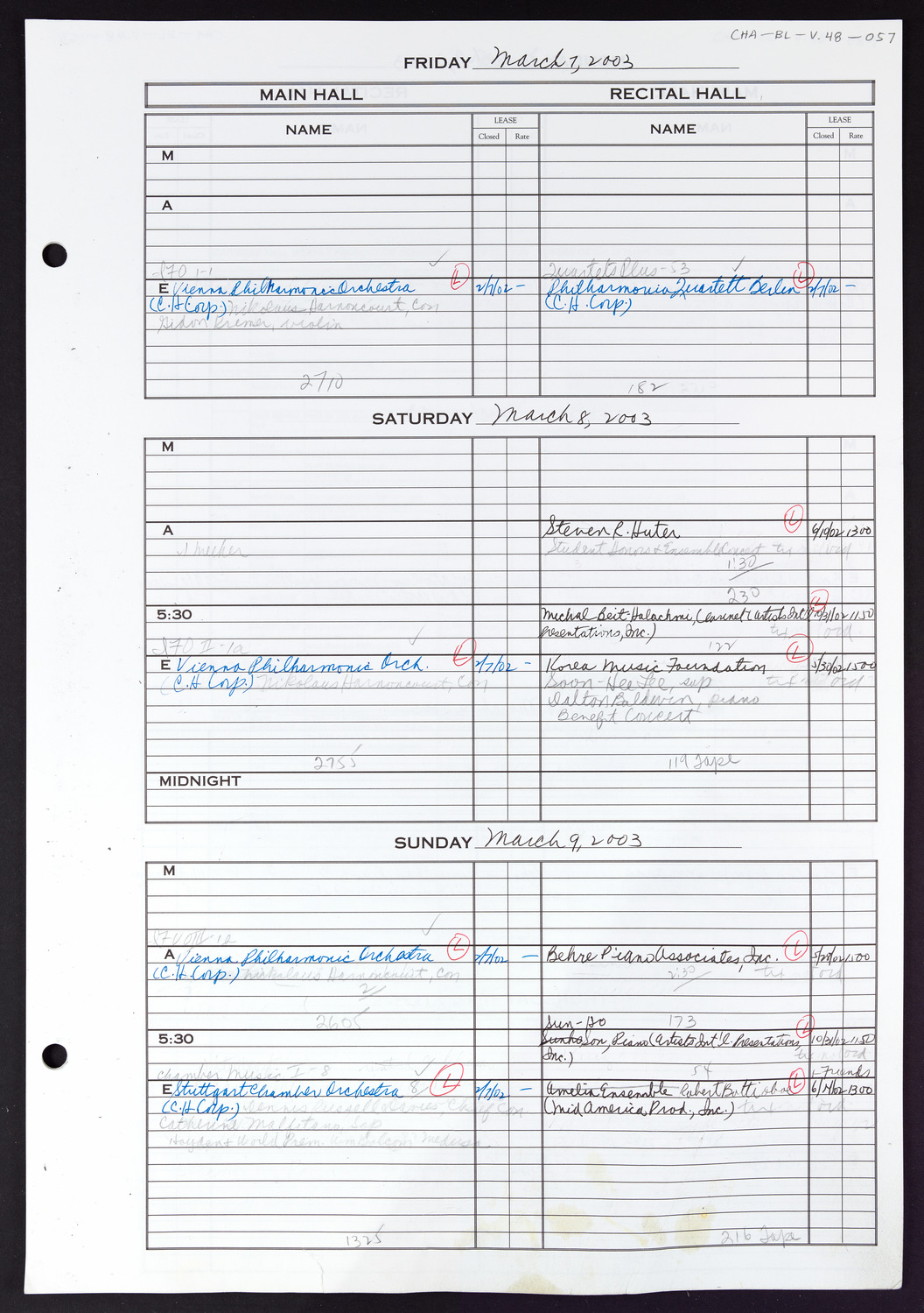 Carnegie Hall Booking Ledger, volume 48, page 57