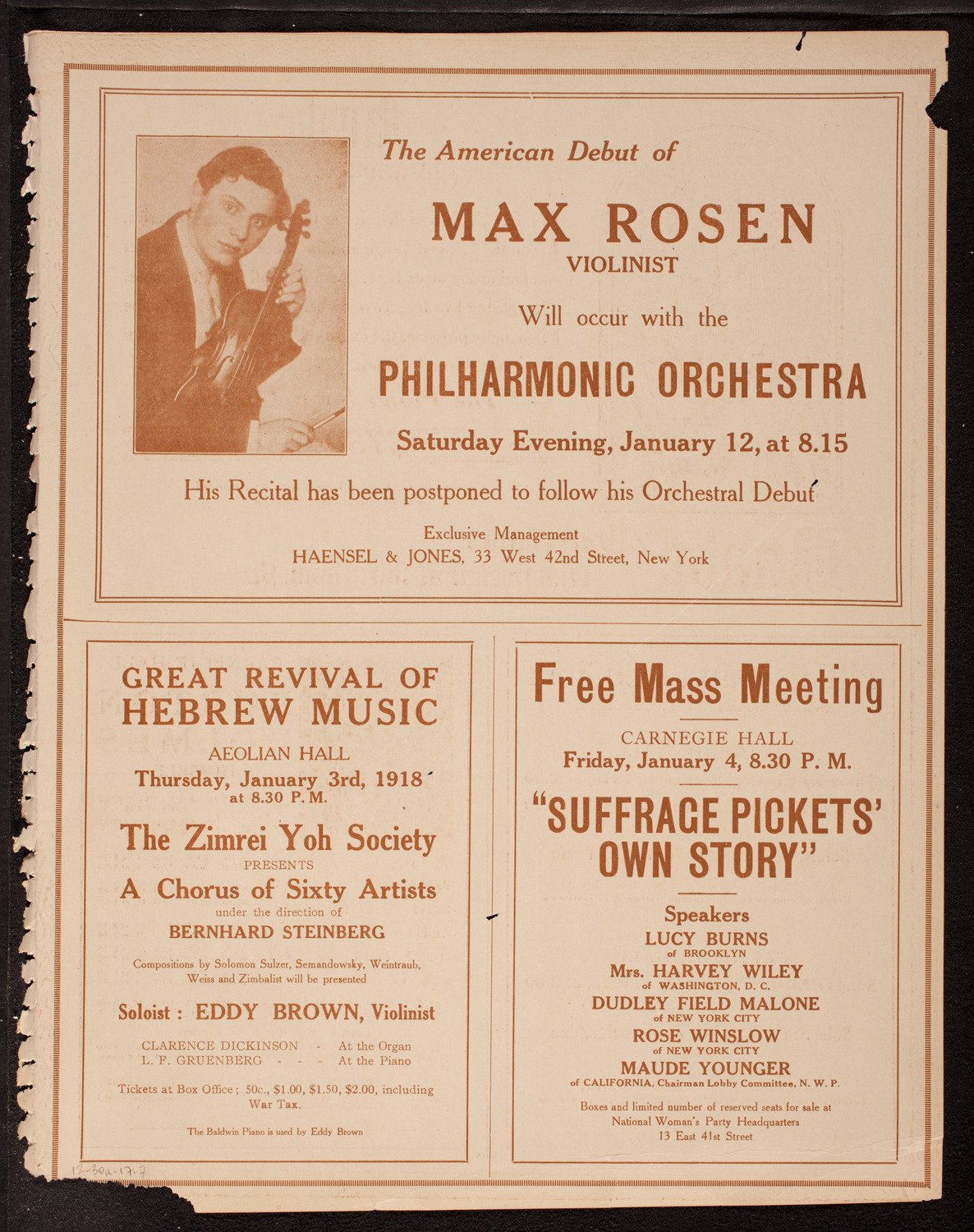 Mischa Elman, Violin, December 30, 1917, program page 13