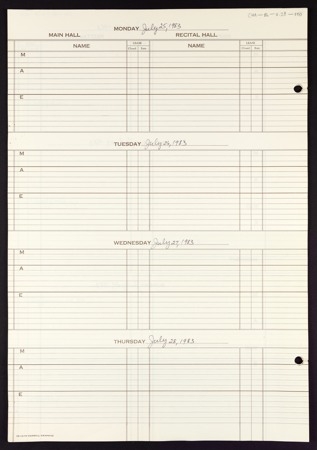 Carnegie Hall Booking Ledger, volume 28, page 100