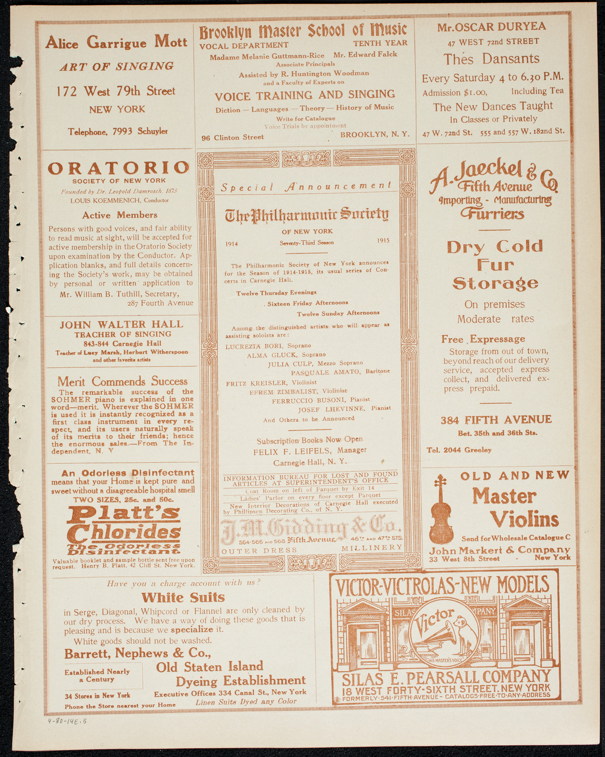 The Ellery Band, April 30, 1914, program page 9