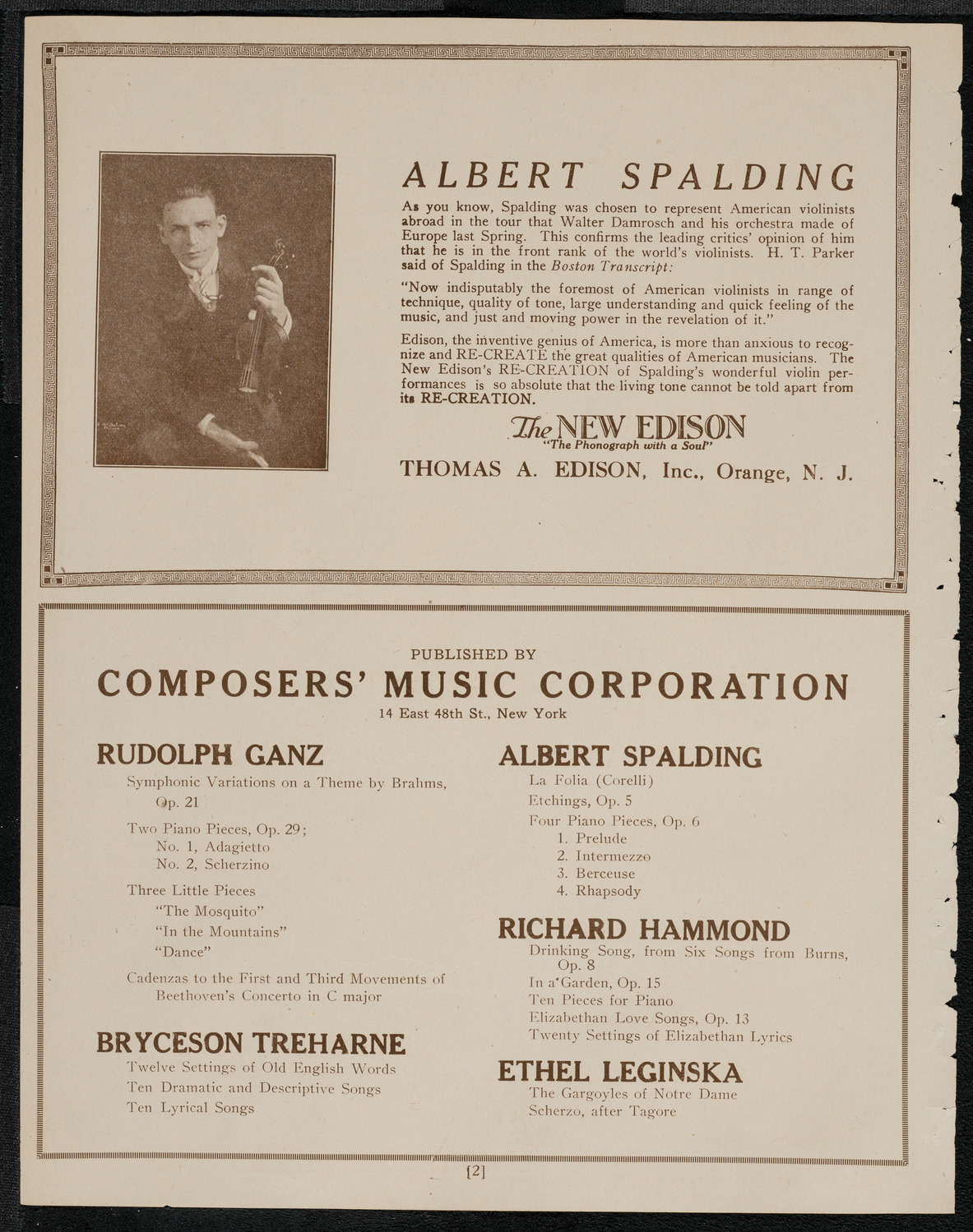 Benefit: Boys' Club Federation: Louis Graveure, Albert Spalding, and Rudolph Ganz, April 29, 1921, program page 2