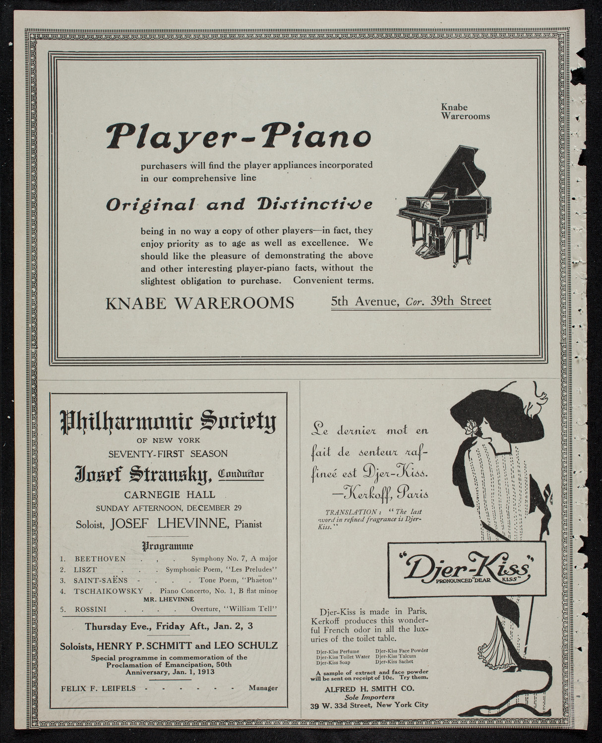 Eugène Ysaÿe, Violin, and Leopold Godowsky, Piano, December 28, 1912, program page 12