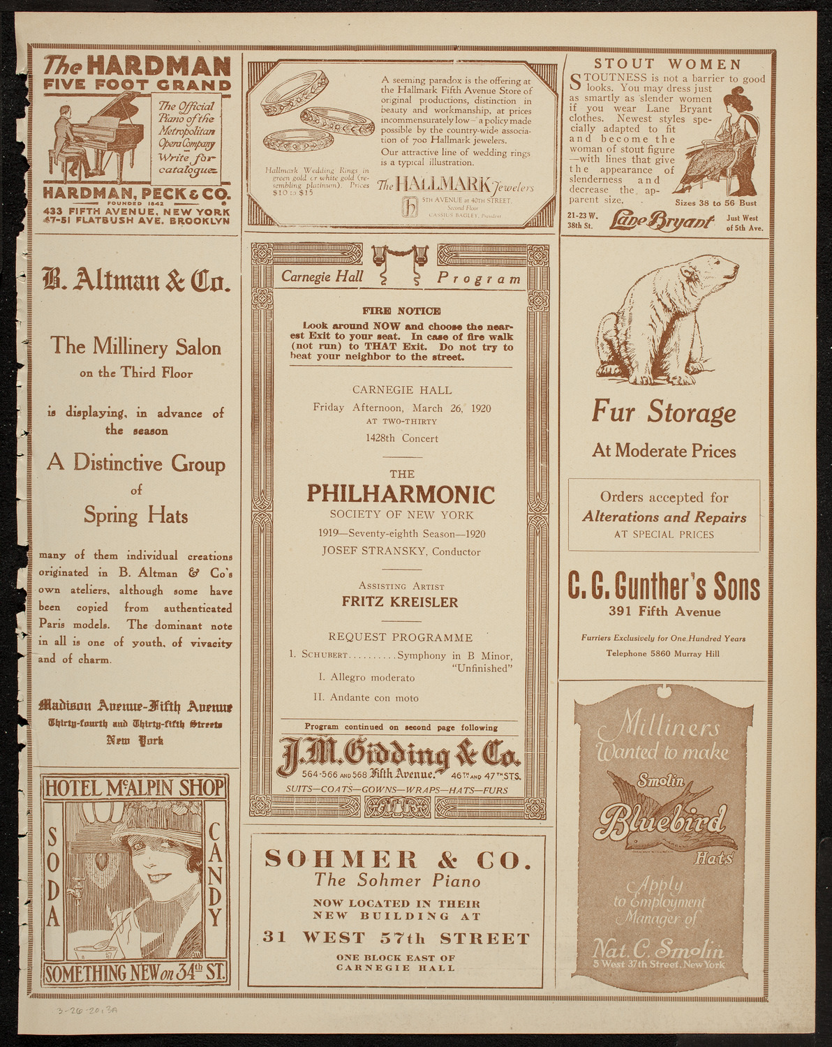 New York Philharmonic, March 26, 1920, program page 5