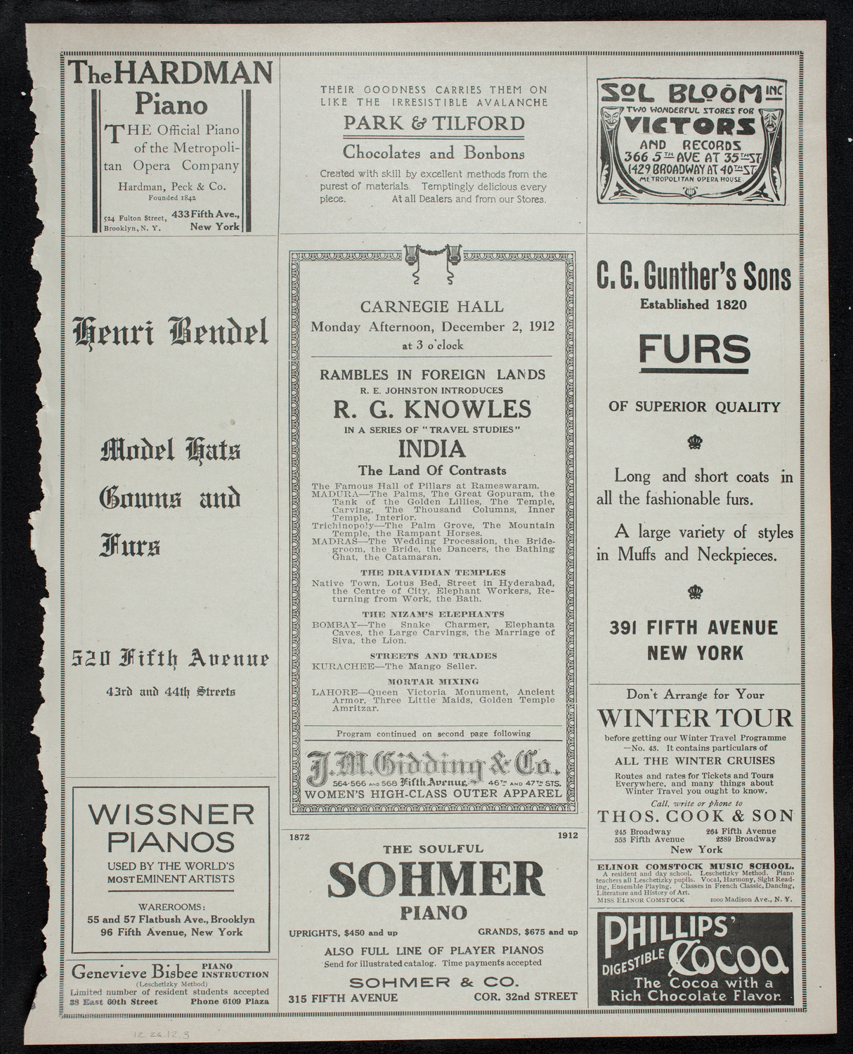 R.G. Knowles Travel Studies: India, December 2, 1912, program page 5