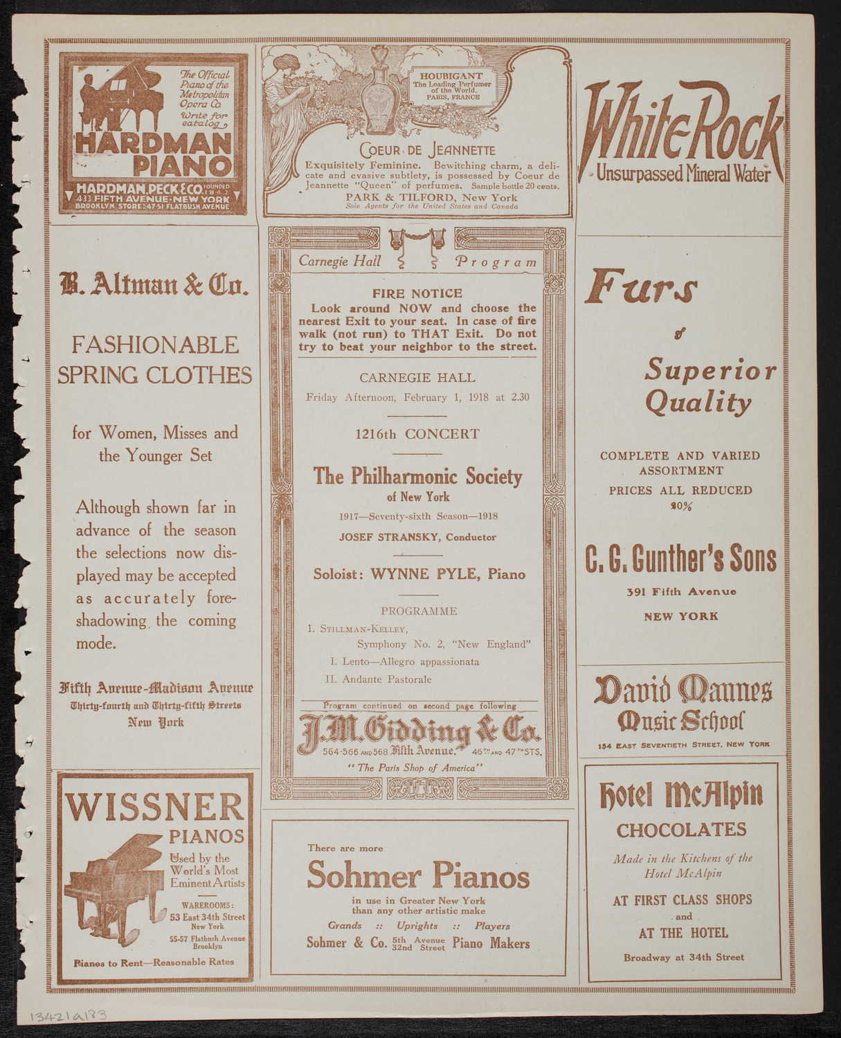 New York Philharmonic, February 1, 1918, program page 5