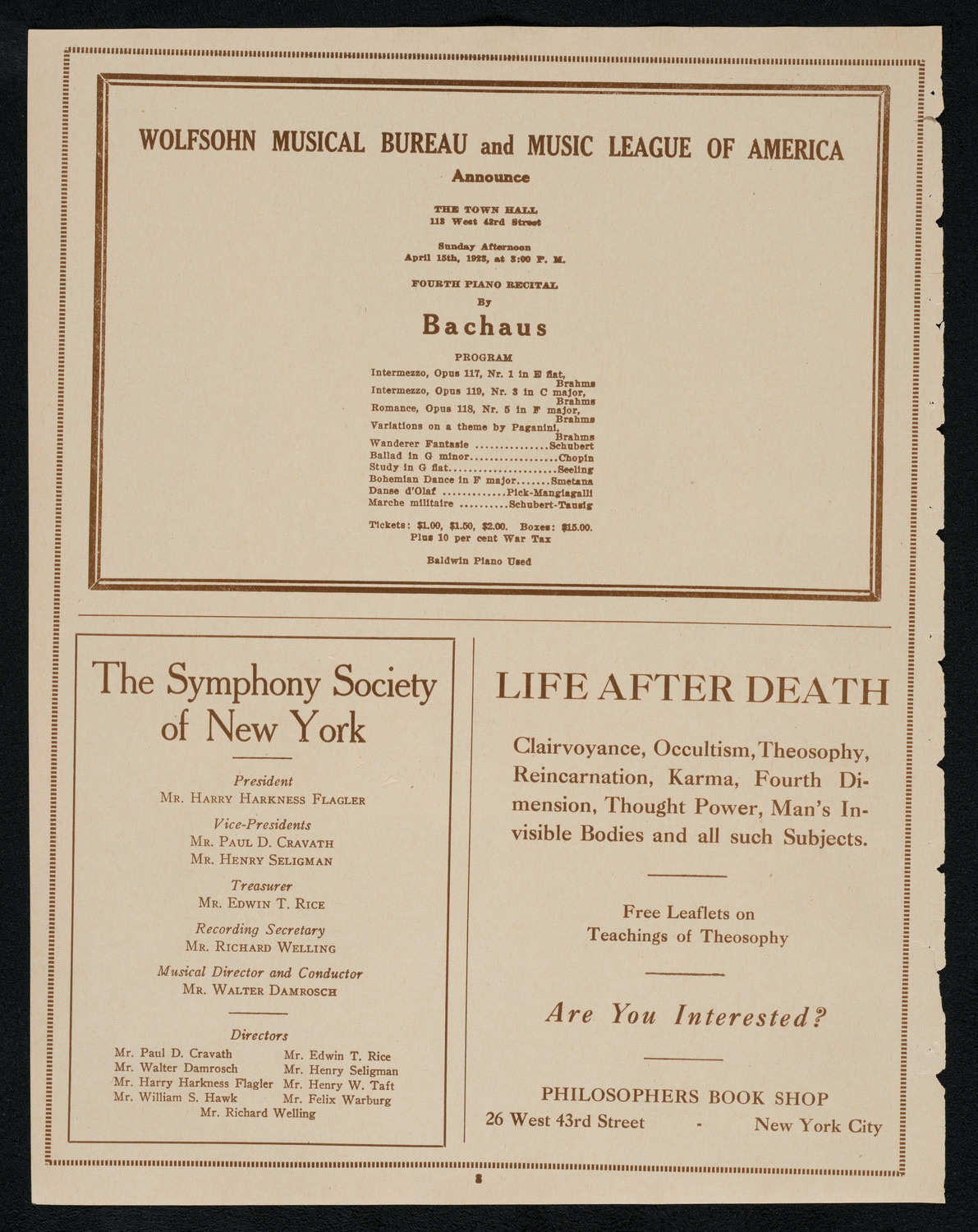 Sir Arthur Conan Doyle, April 8, 1923, program page 8