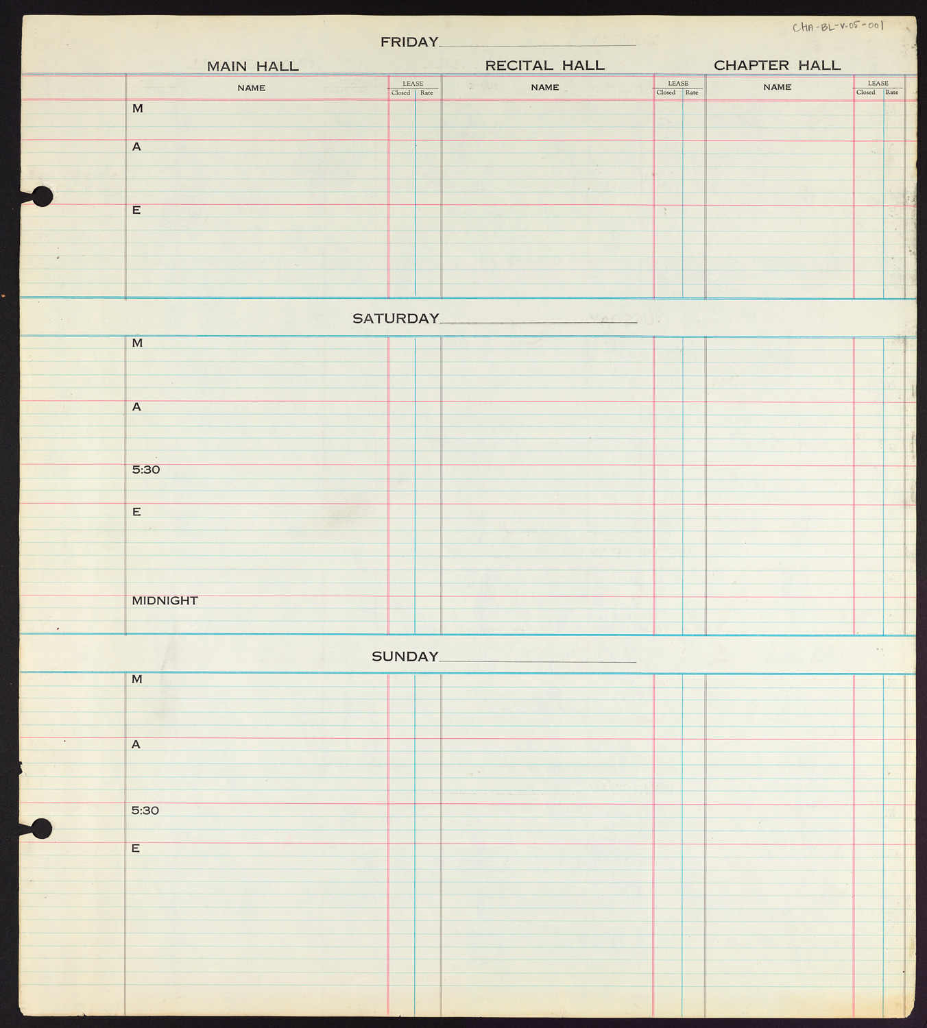 Carnegie Hall Booking Ledger, volume 5, page 1