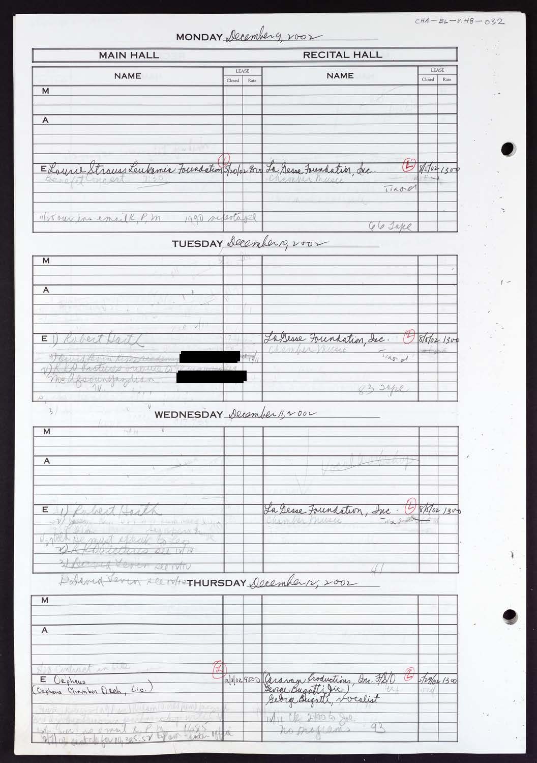 Carnegie Hall Booking Ledger, volume 48, page 32