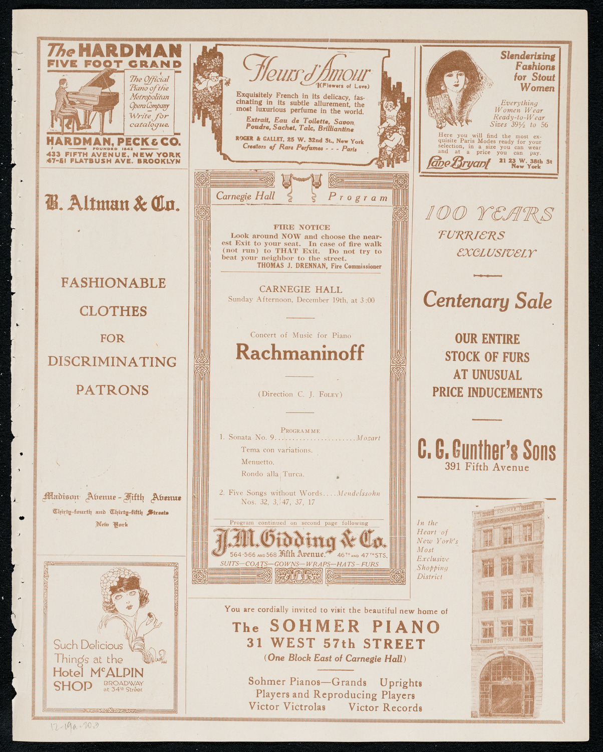 Sergei Rachmaninoff, Piano, December 19, 1920, program page 5