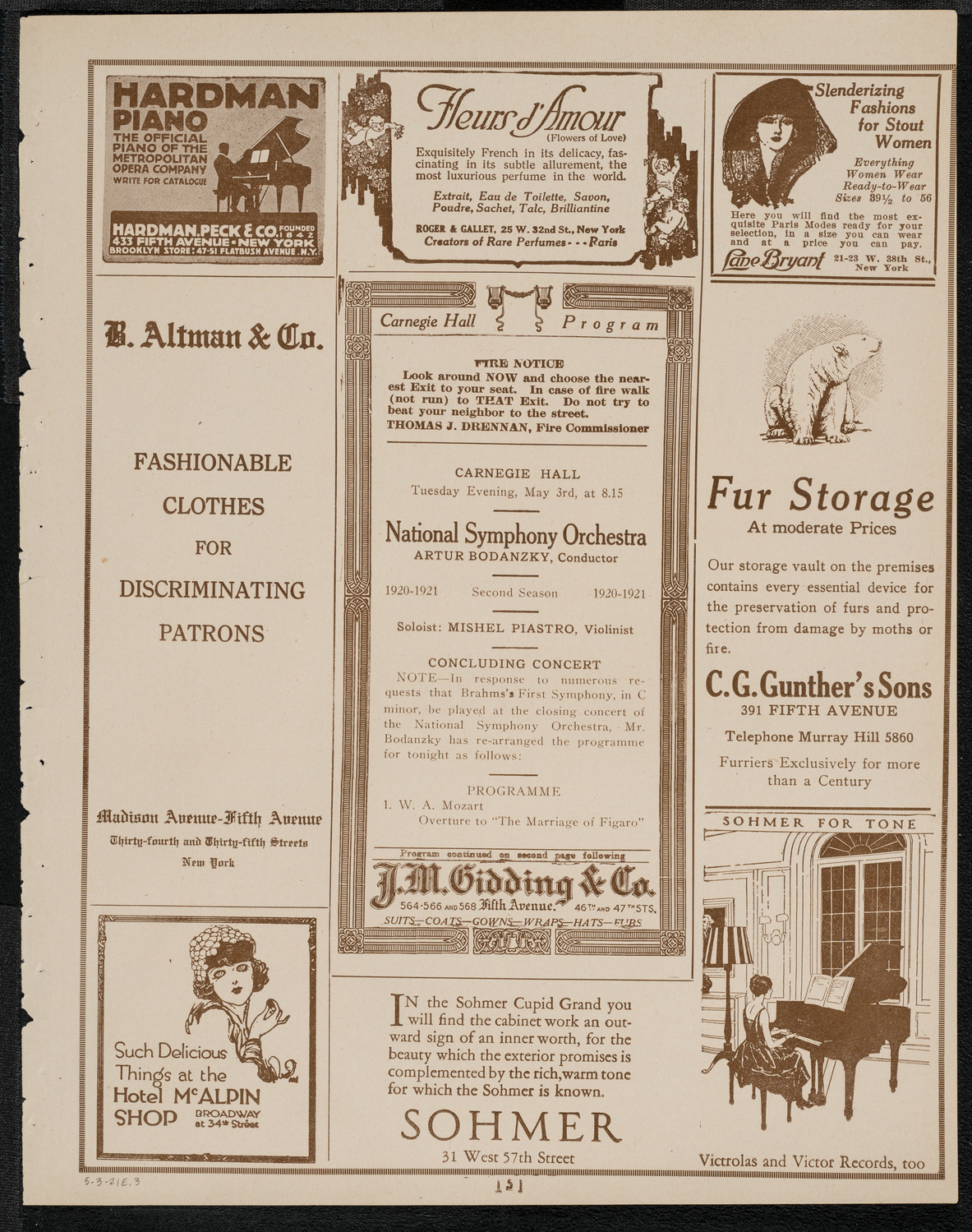 National Symphony Orchestra, May 3, 1921, program page 5