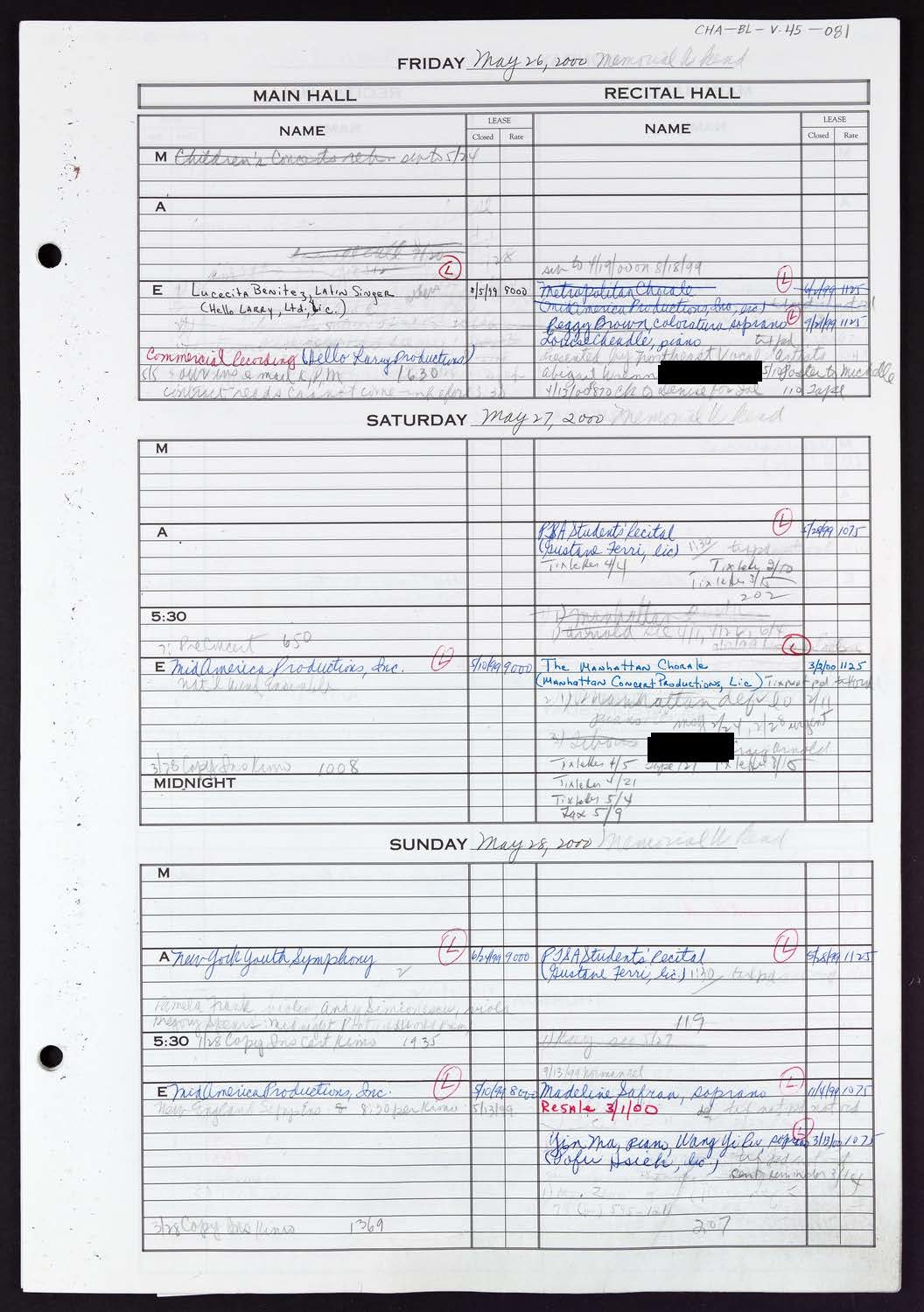 Carnegie Hall Booking Ledger, volume 45, page 81