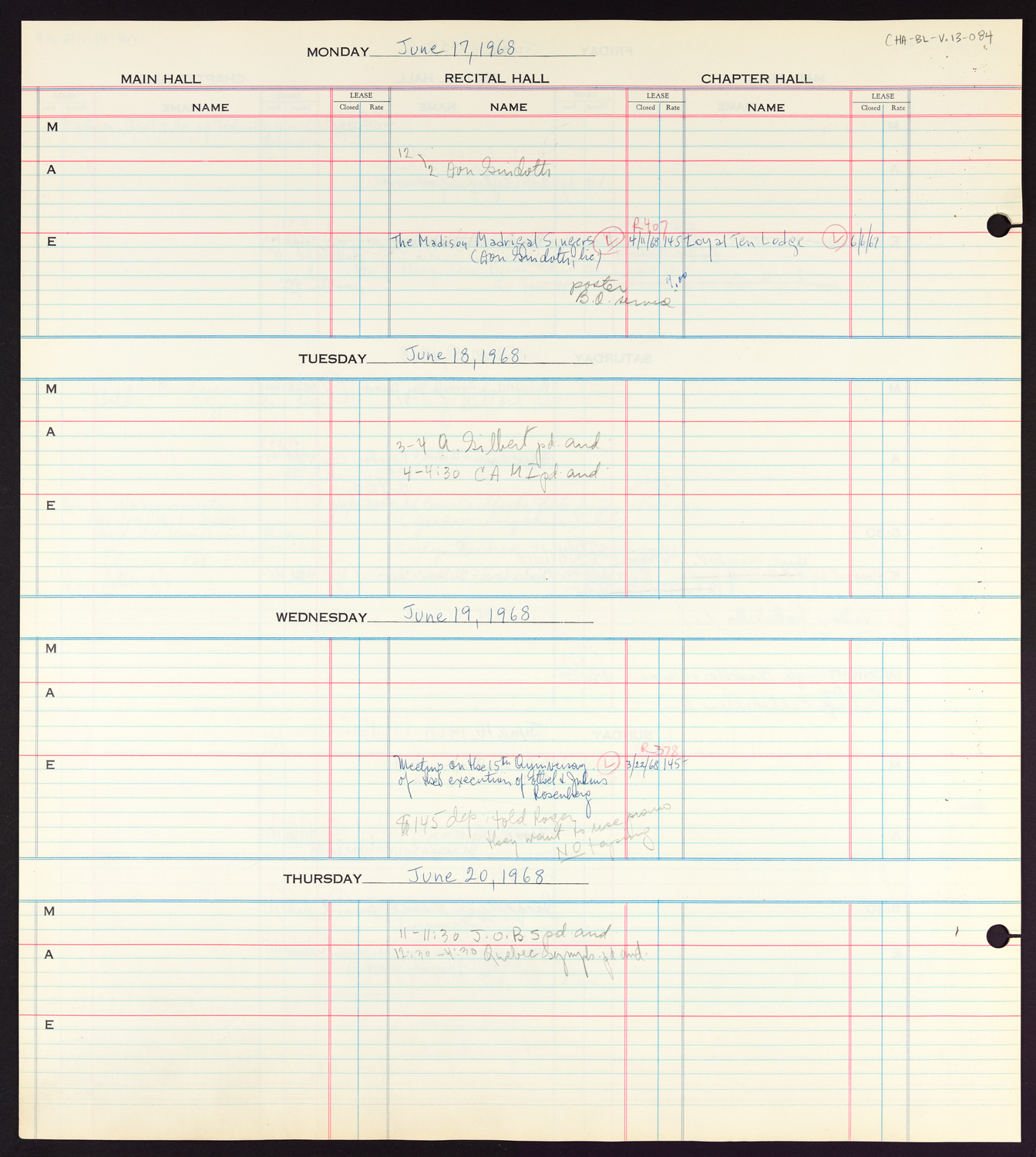 Carnegie Hall Booking Ledger, volume 13, page 84