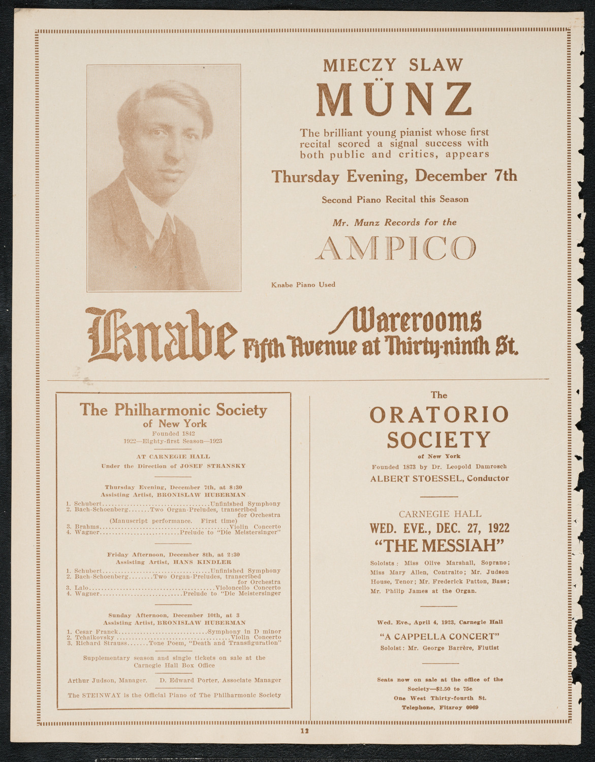 Fyodor Chaliapin, Tenor, December 5, 1922, program page 12