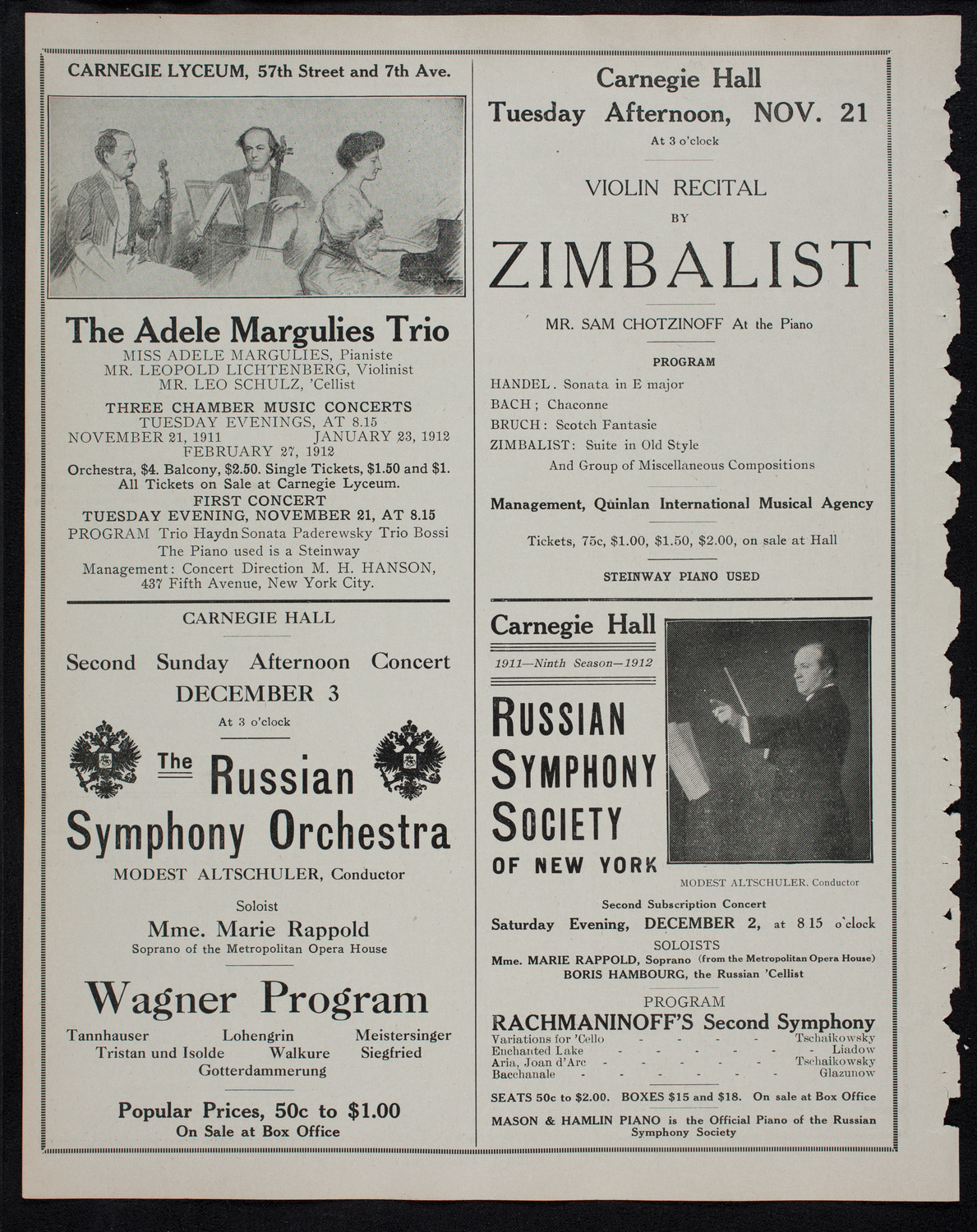 Russian Symphony Society of New York, November 19, 1911, program page 10