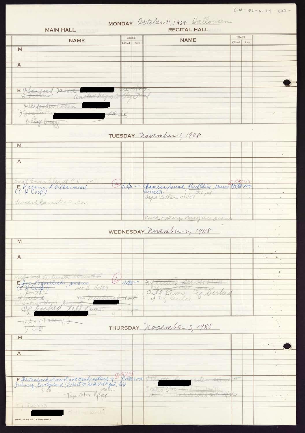 Carnegie Hall Booking Ledger, volume 34, page 22