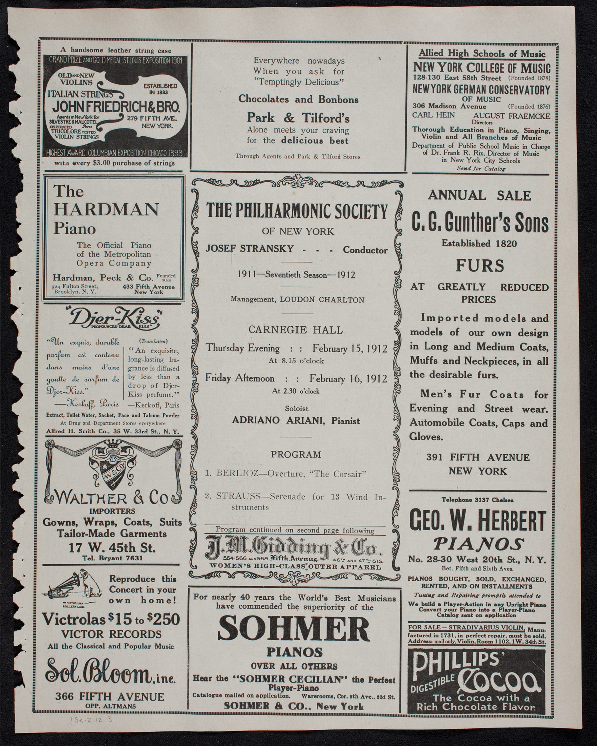 New York Philharmonic, February 15, 1912, program page 5