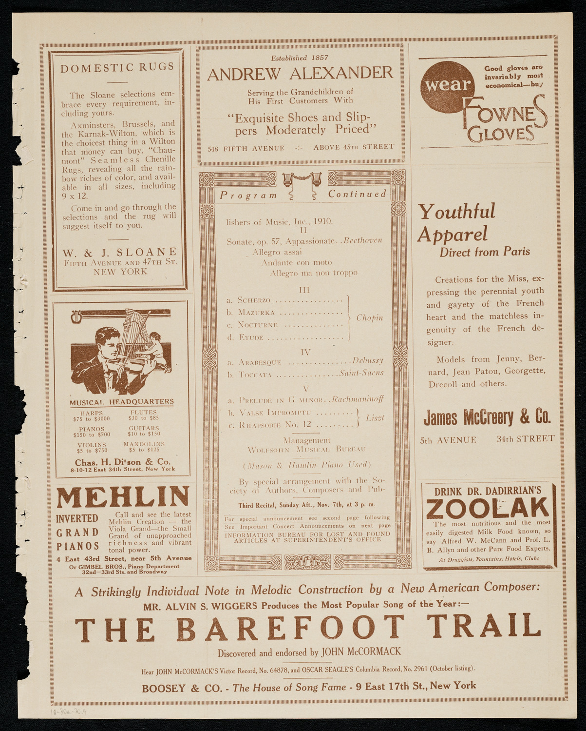 Ervin Nyiregyházi, Piano, October 30, 1920, program page 7