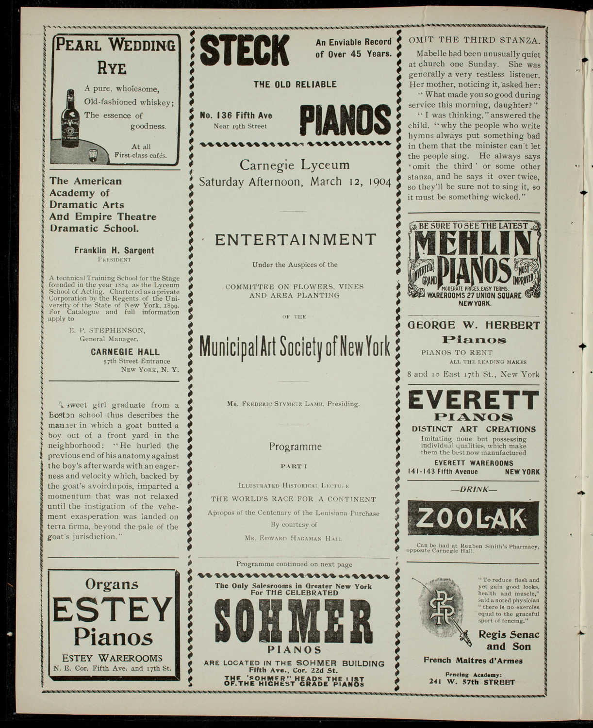 Municipal Art Society of New York, March 12, 1904, program page 2