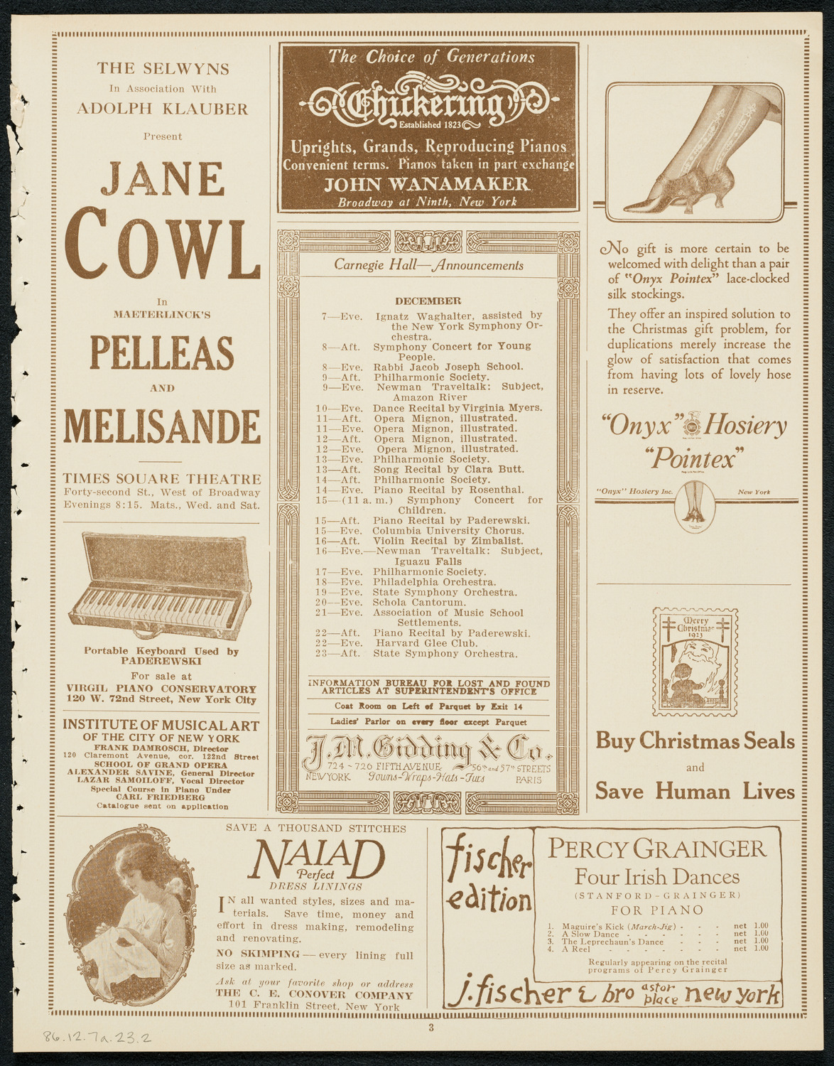 New York Philharmonic, December 7, 1923, program page 3