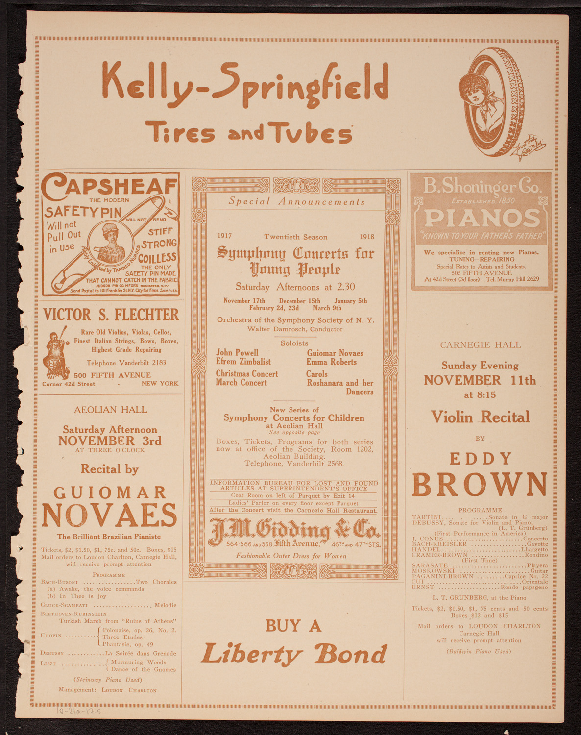 Mischa Elman, Violin, October 21, 1917, program page 9