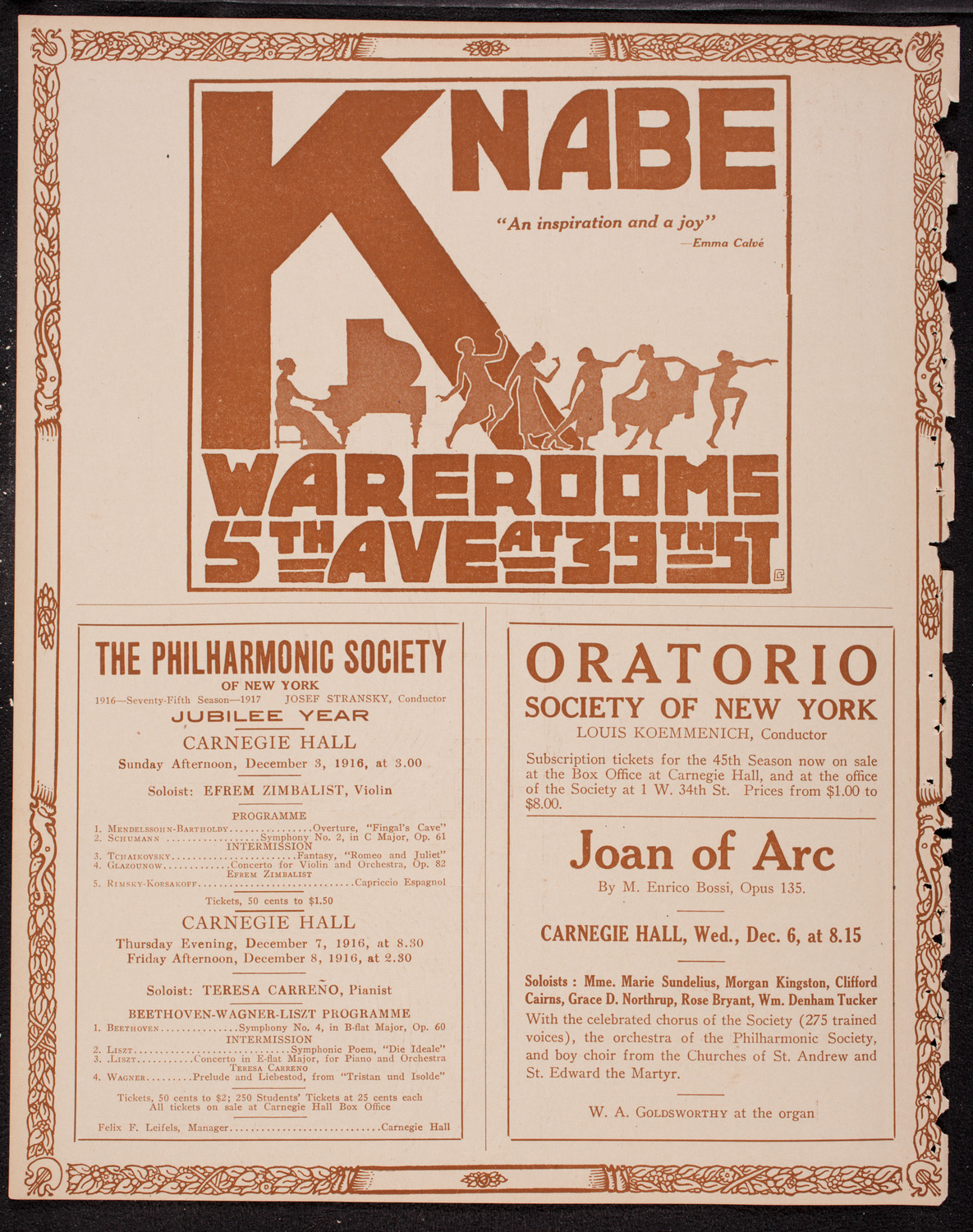 New York Philharmonic, November 26, 1916, program page 12