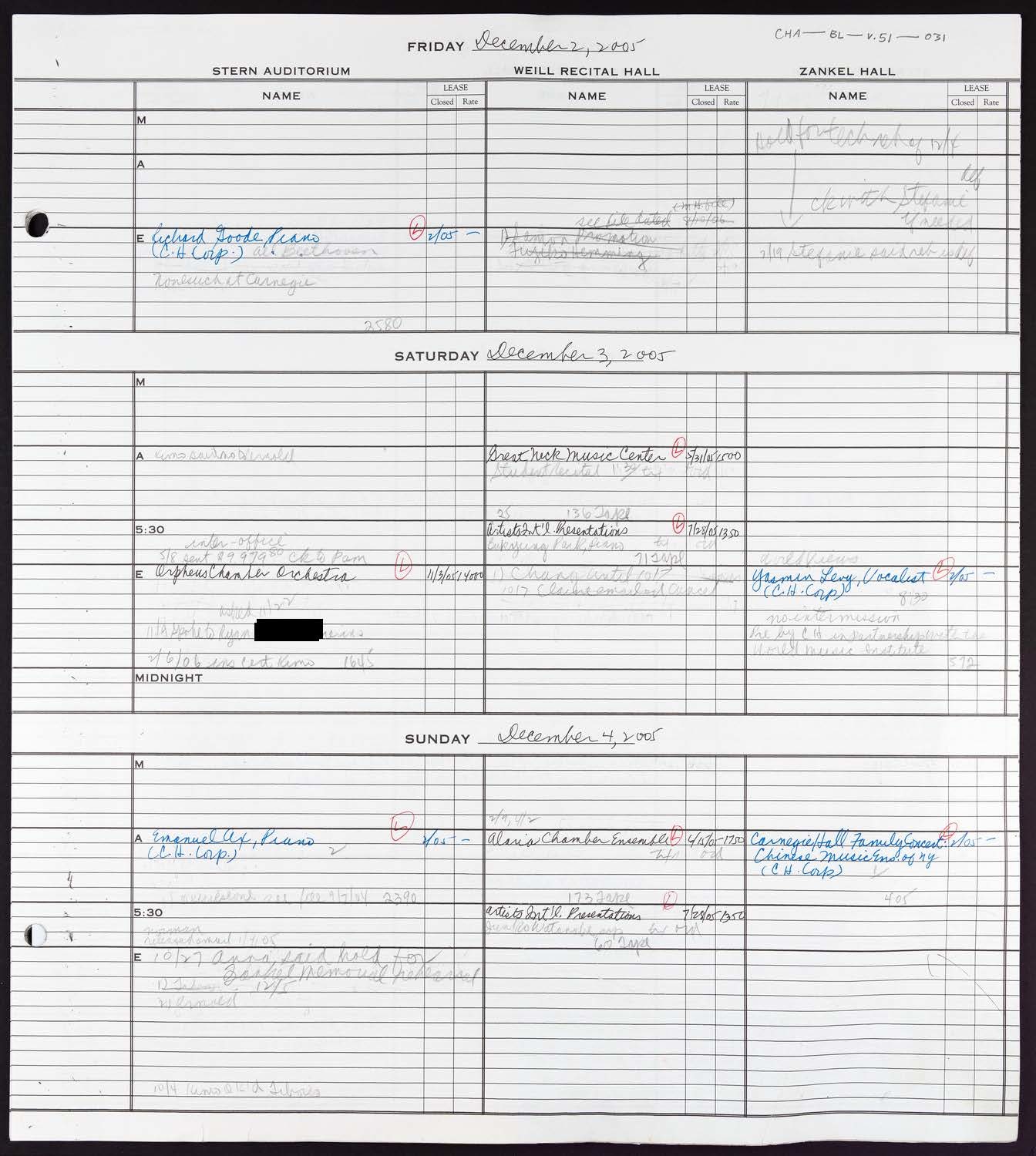 Carnegie Hall Booking Ledger, volume 51, page 31