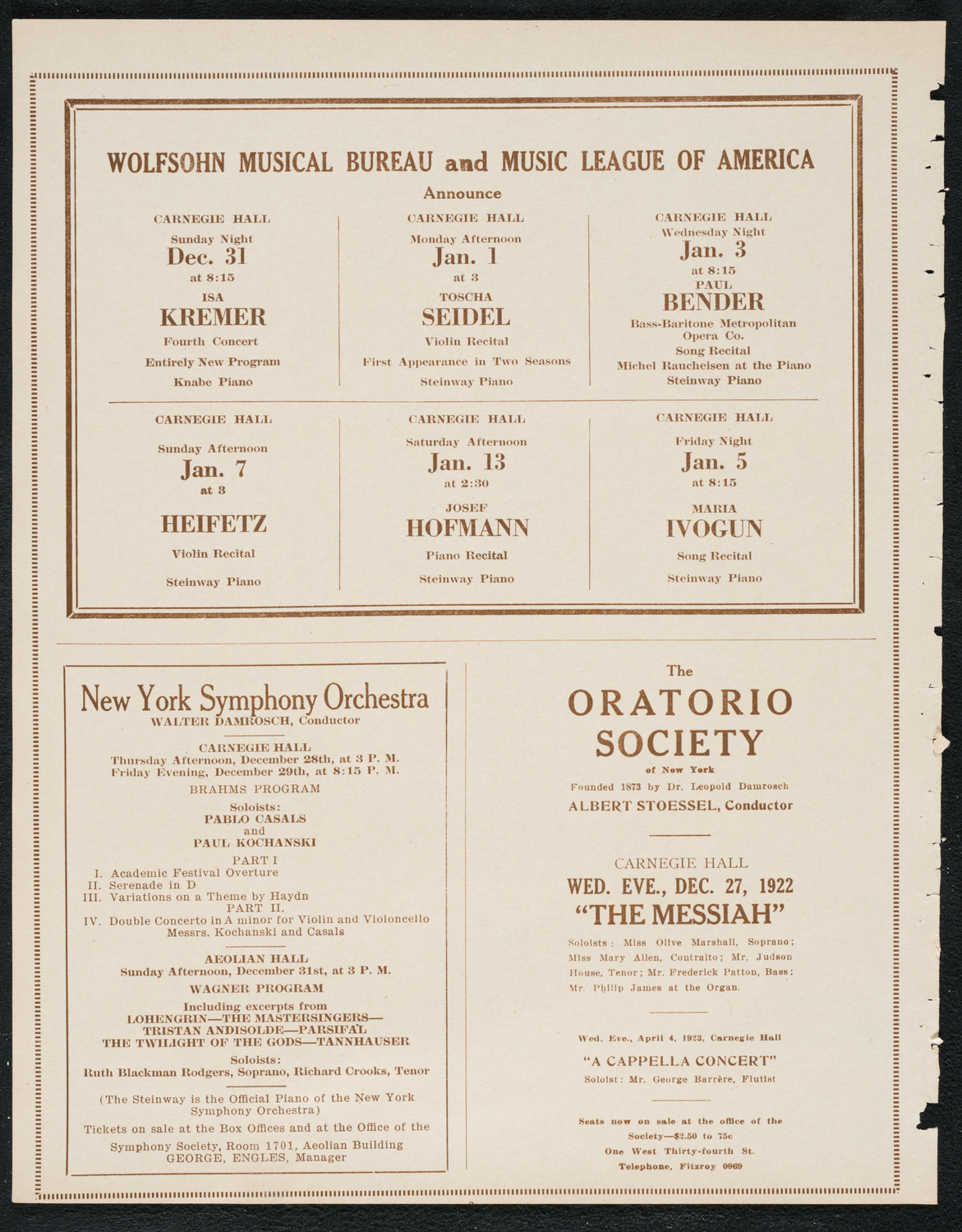 Colin O'More, Tenor, with Sigmund Schwarzenstein, Violin, December 15, 1922, program page 8