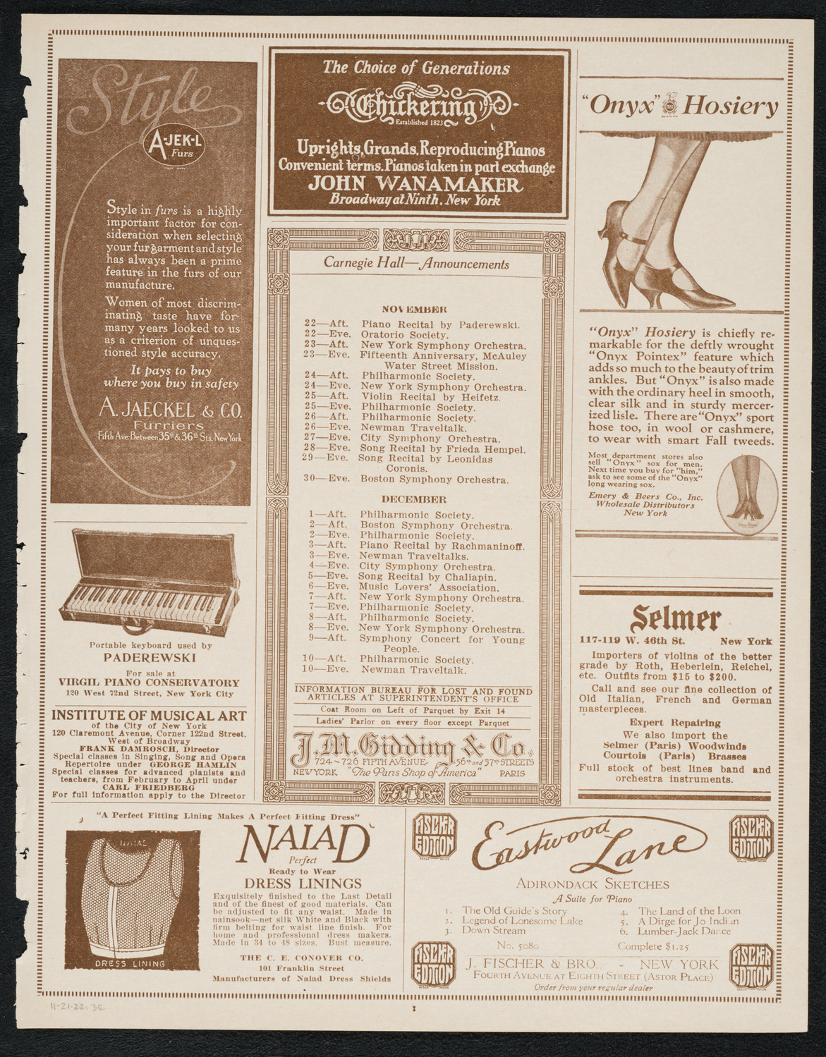 Philadelphia Orchestra, November 21, 1922, program page 3